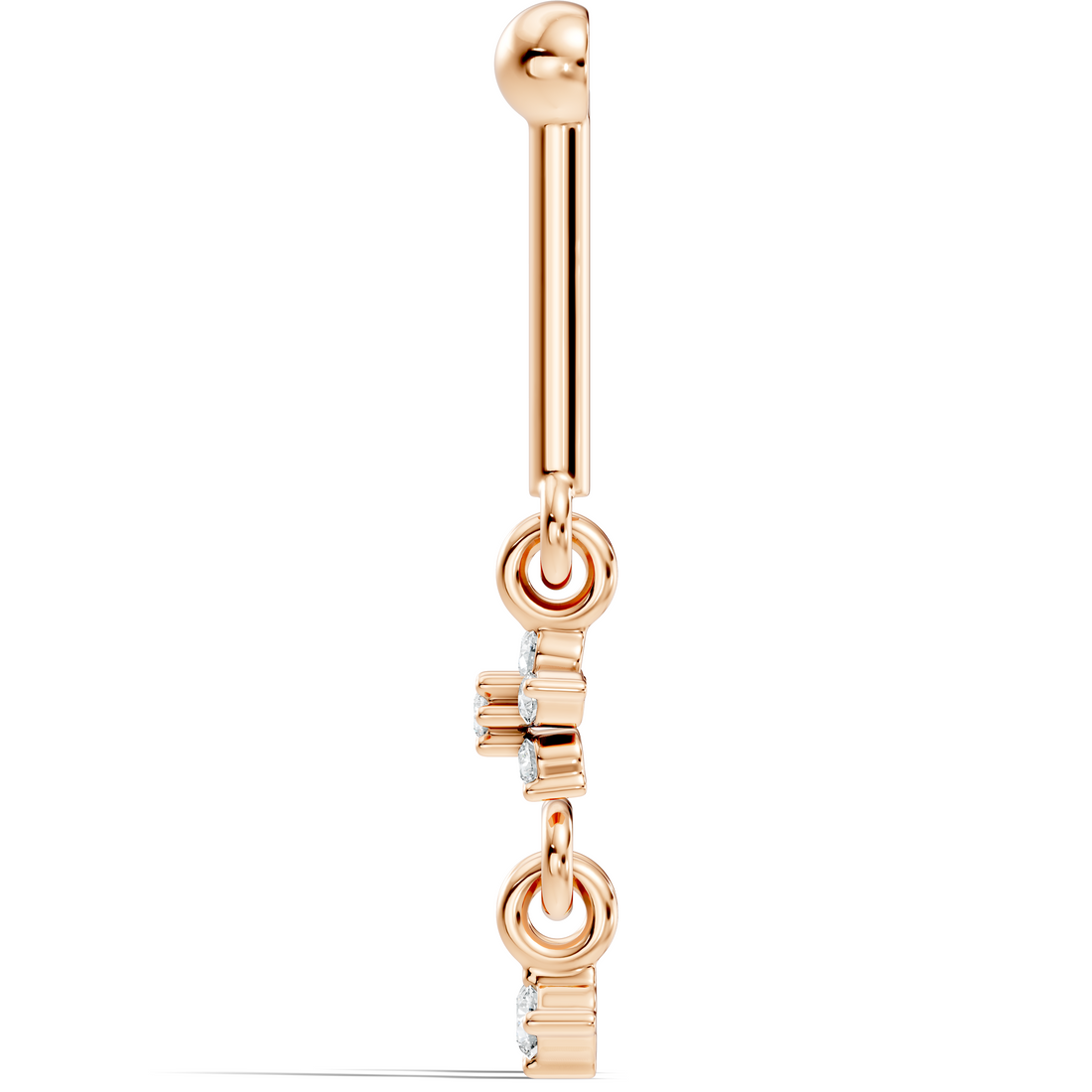 Round Diamond Bar & Floral Drop Earrings