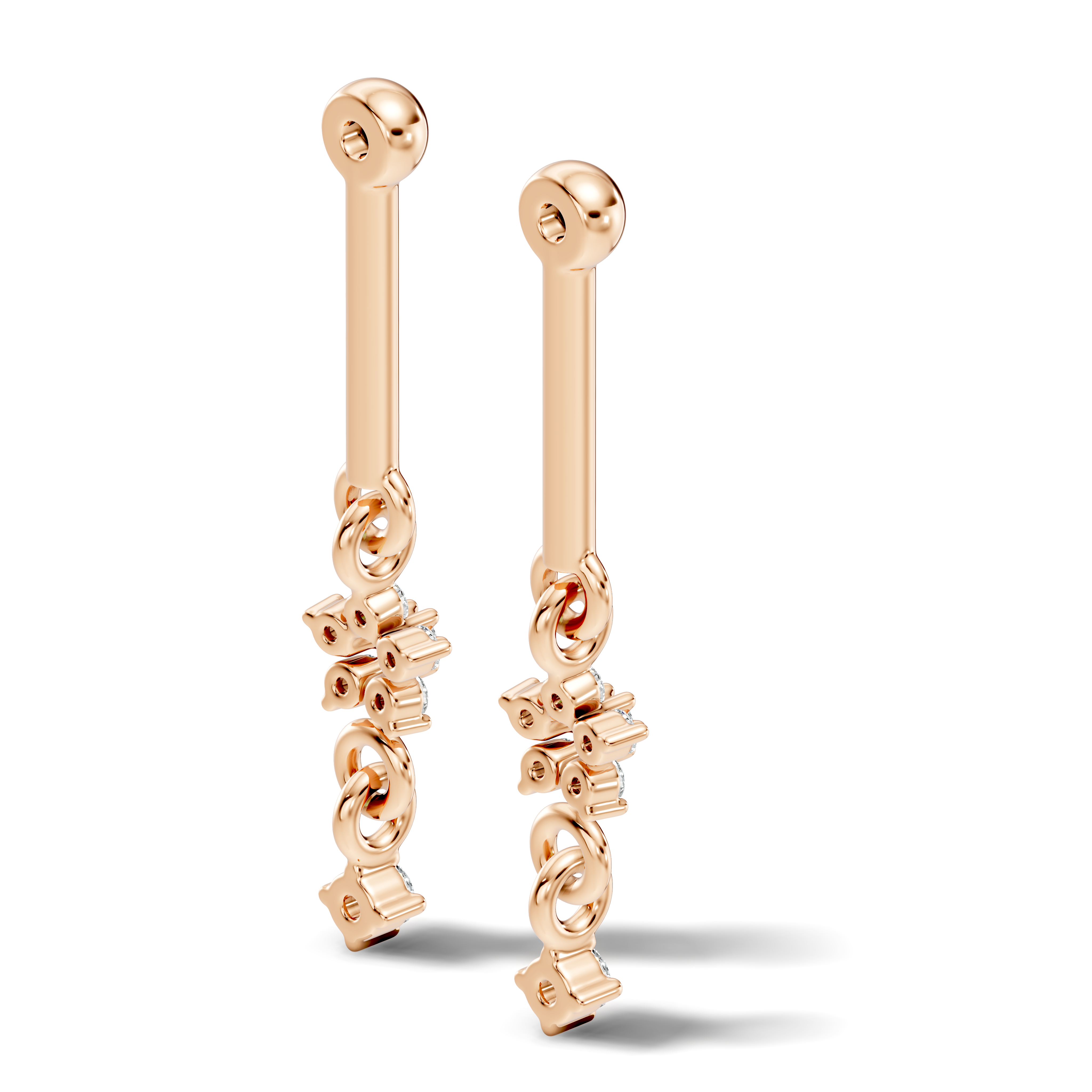 Round Diamond Bar & Floral Drop Earrings