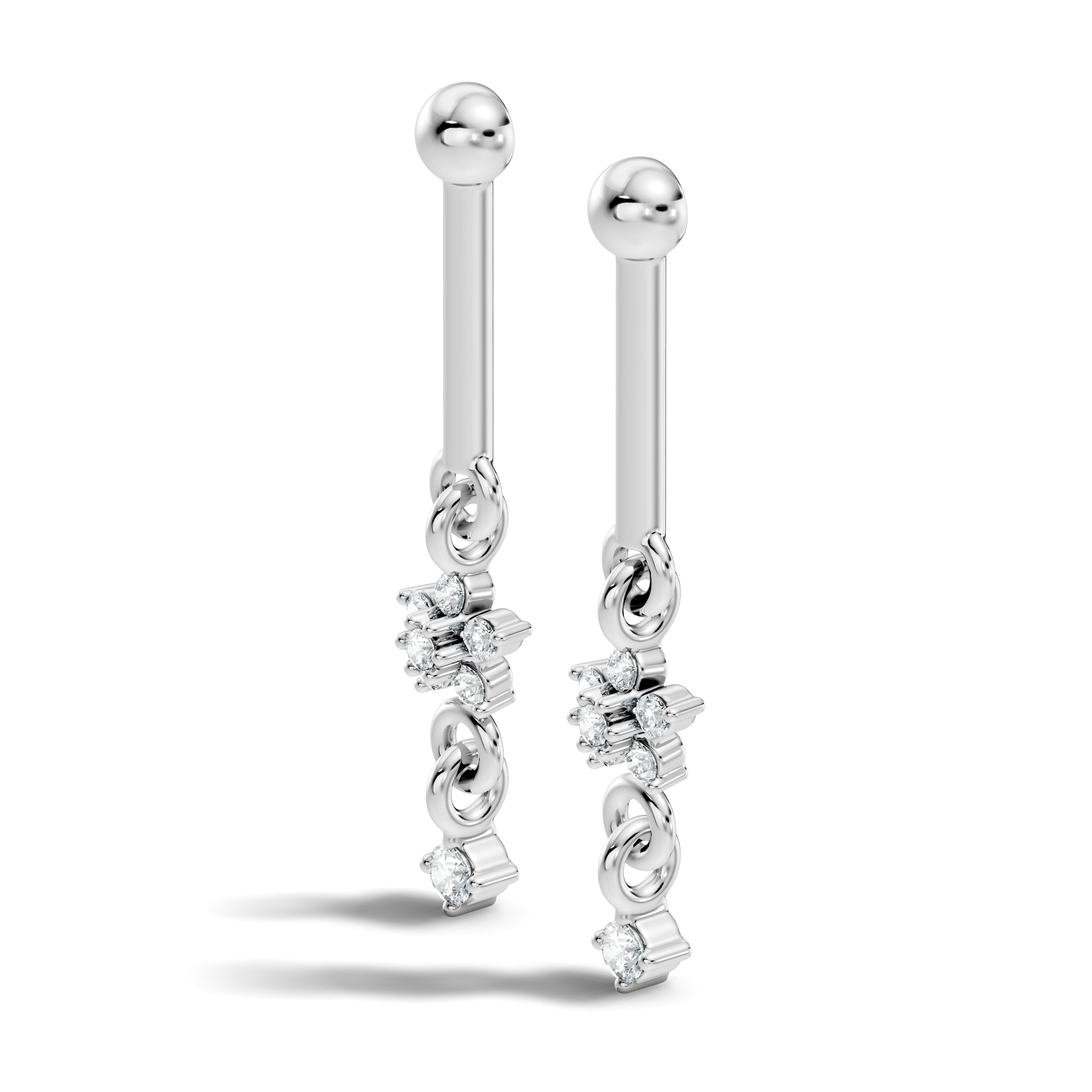 Round Diamond Bar & Floral Drop Earrings