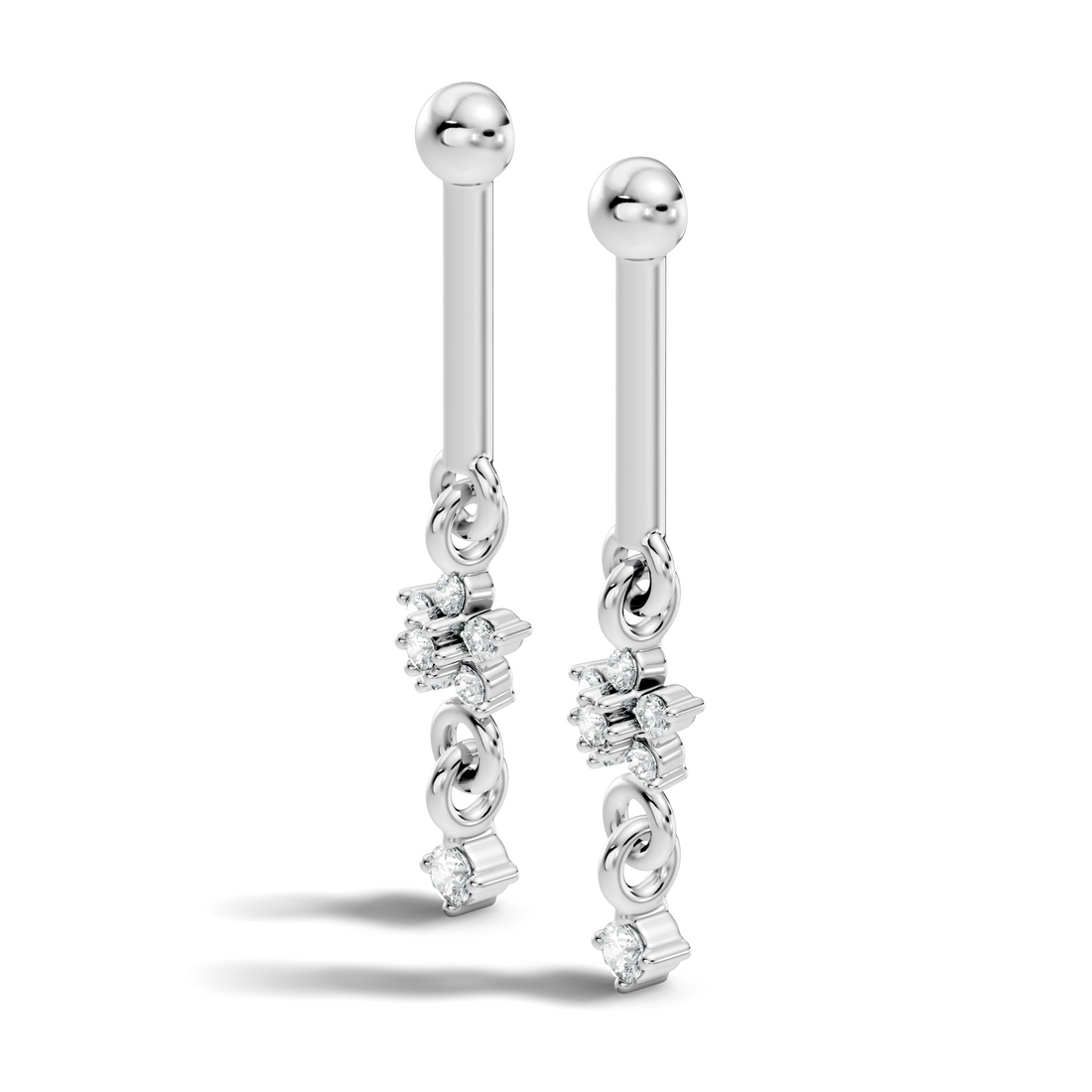 Round Diamond Bar & Floral Drop Earrings