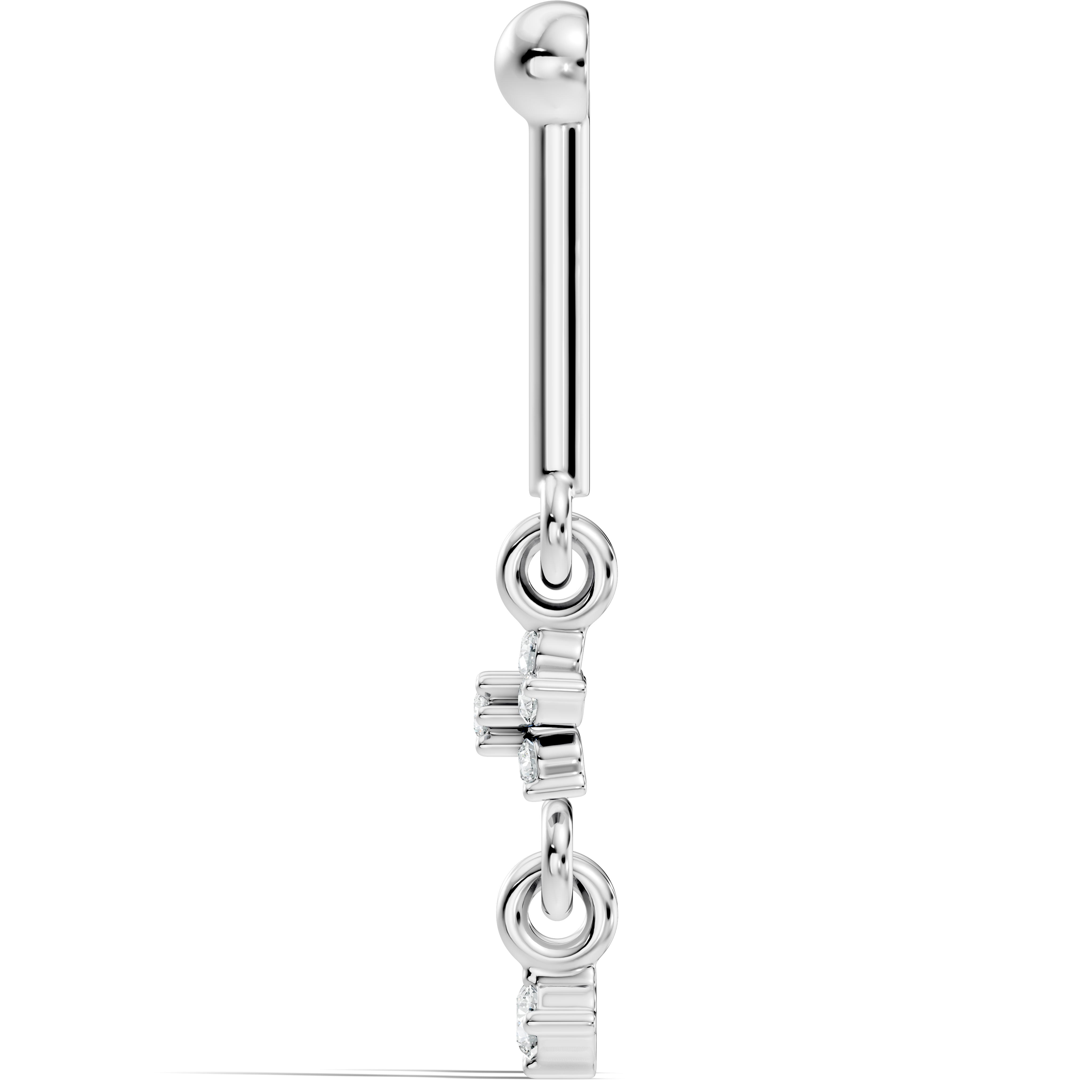Round Diamond Bar & Floral Drop Earrings
