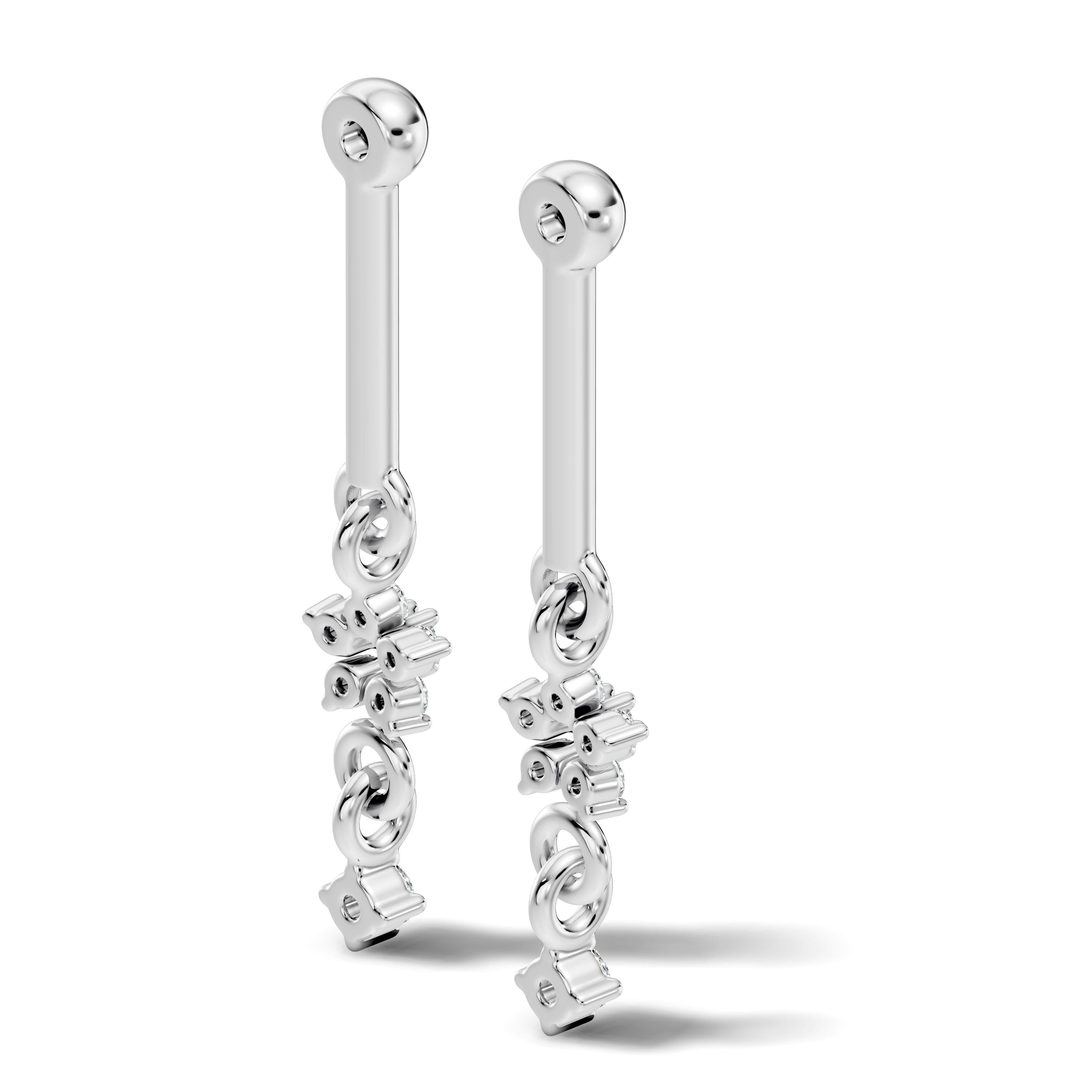 Round Diamond Bar & Floral Drop Earrings