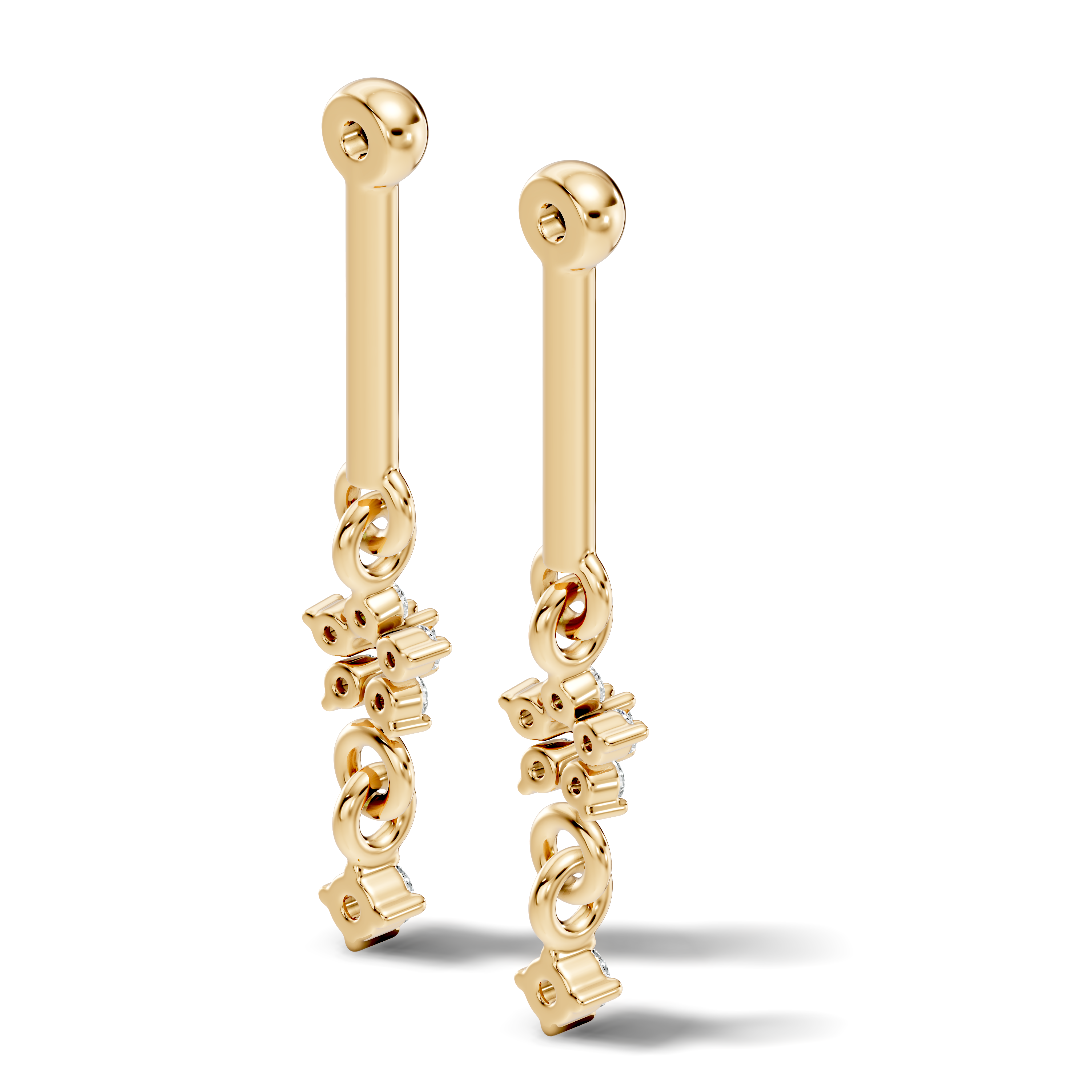 Round Diamond Bar & Floral Drop Earrings