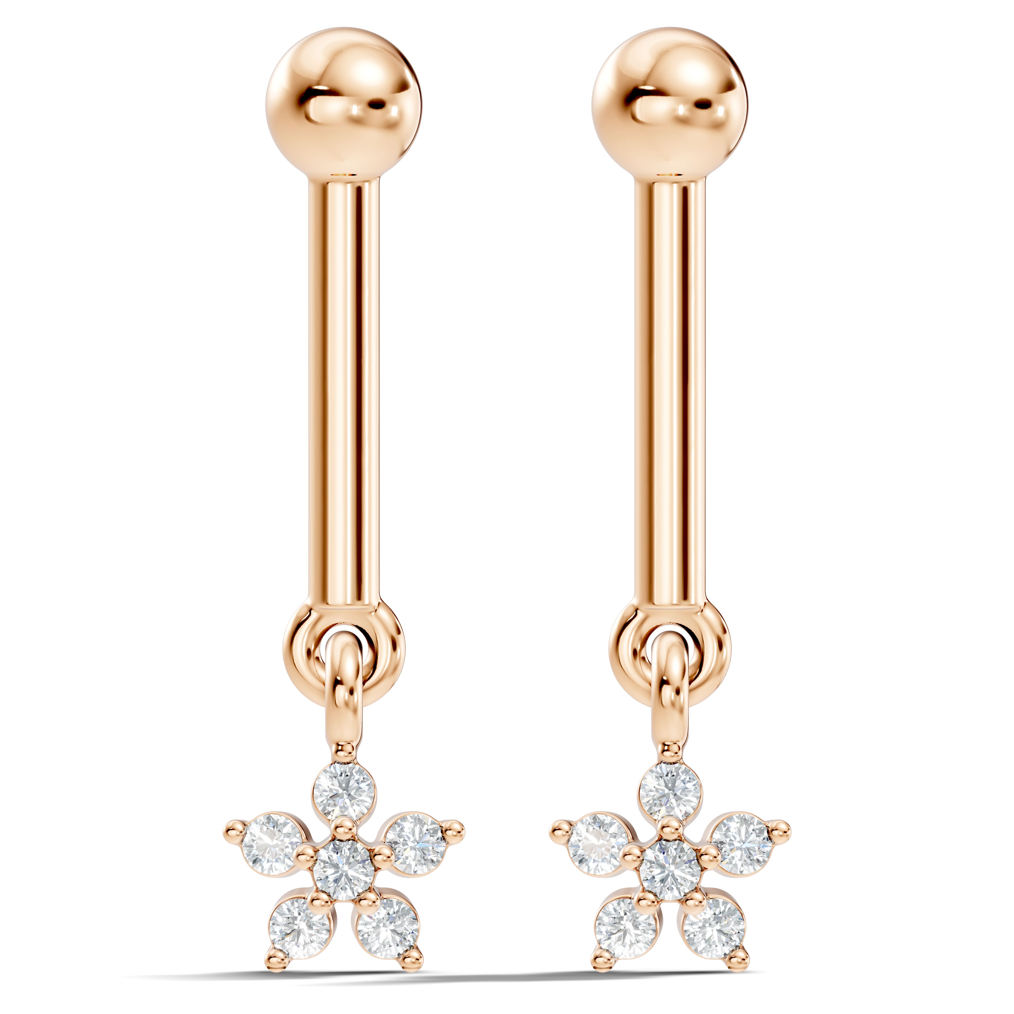 Round Diamond Bar & Floral Drop Earrings
