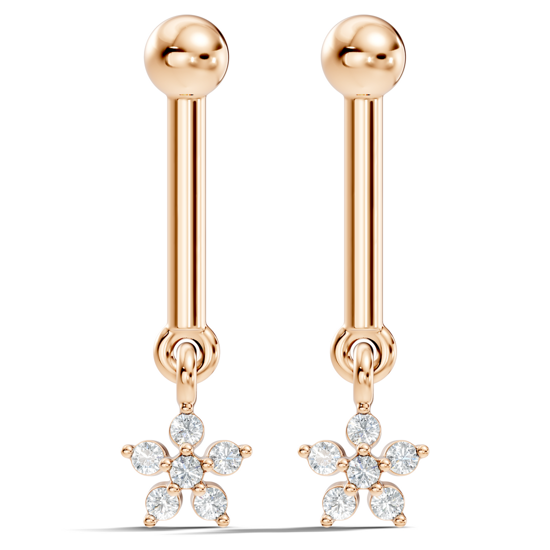 Round Diamond Bar & Floral Drop Earrings