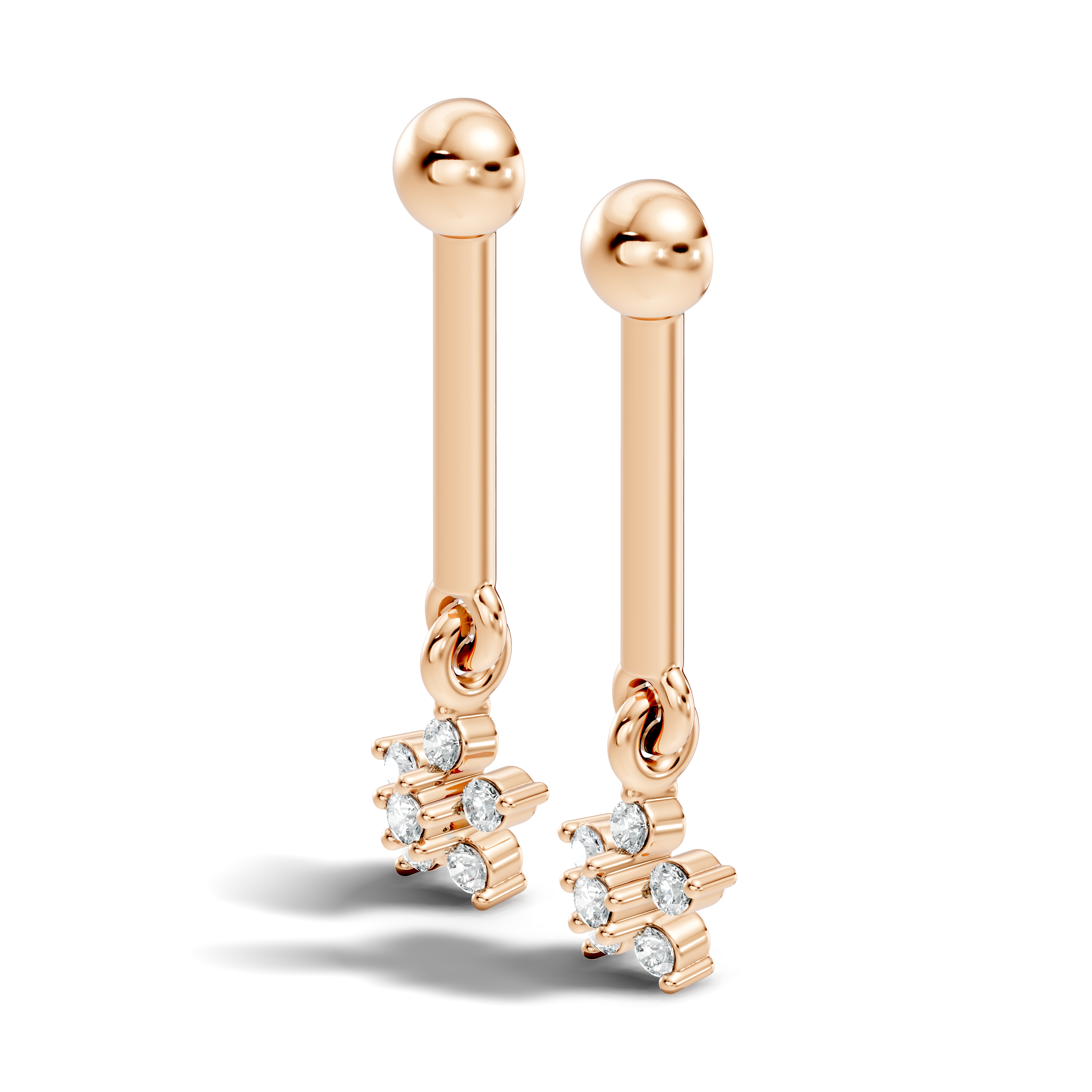 Round Diamond Bar & Floral Drop Earrings