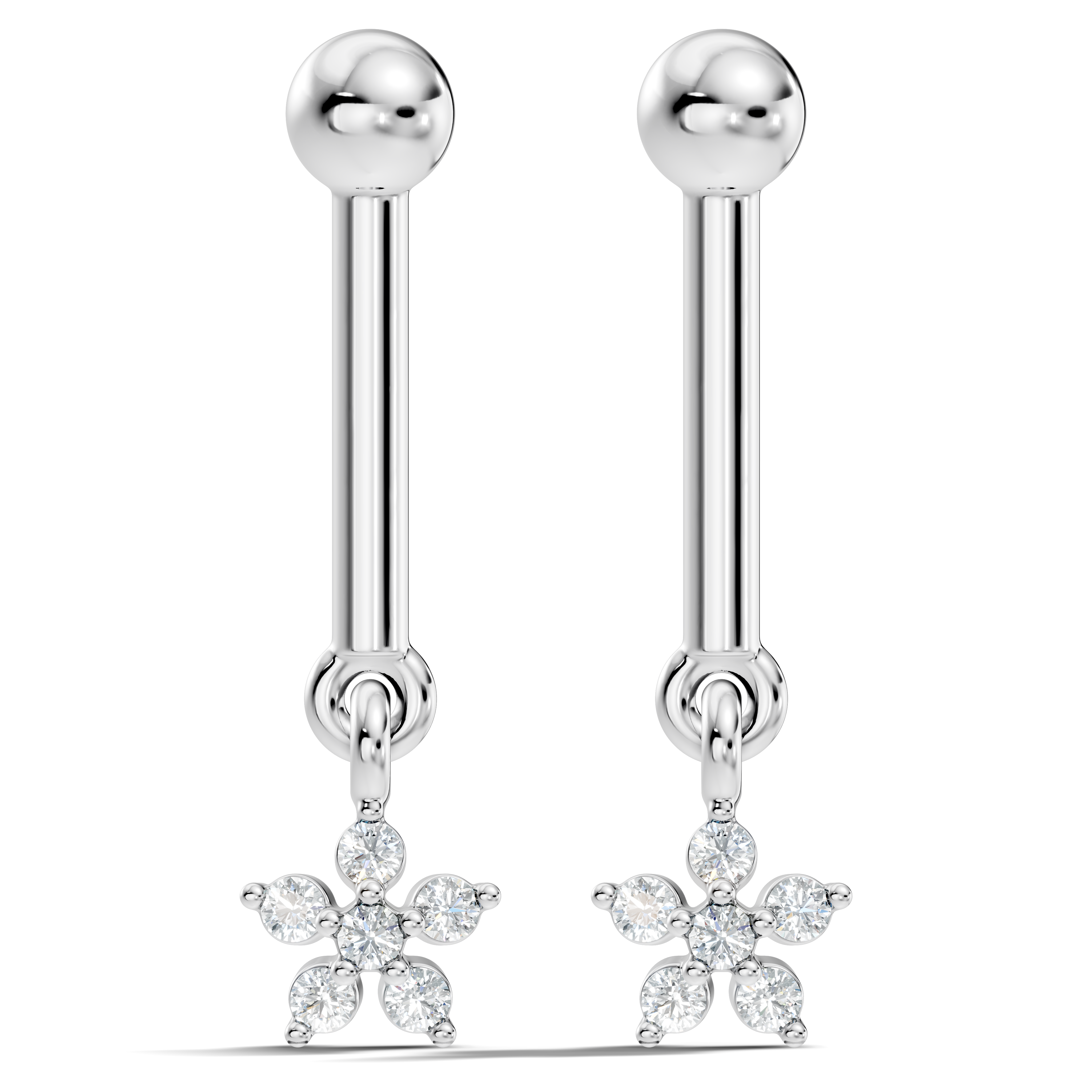 Round Diamond Bar & Floral Drop Earrings