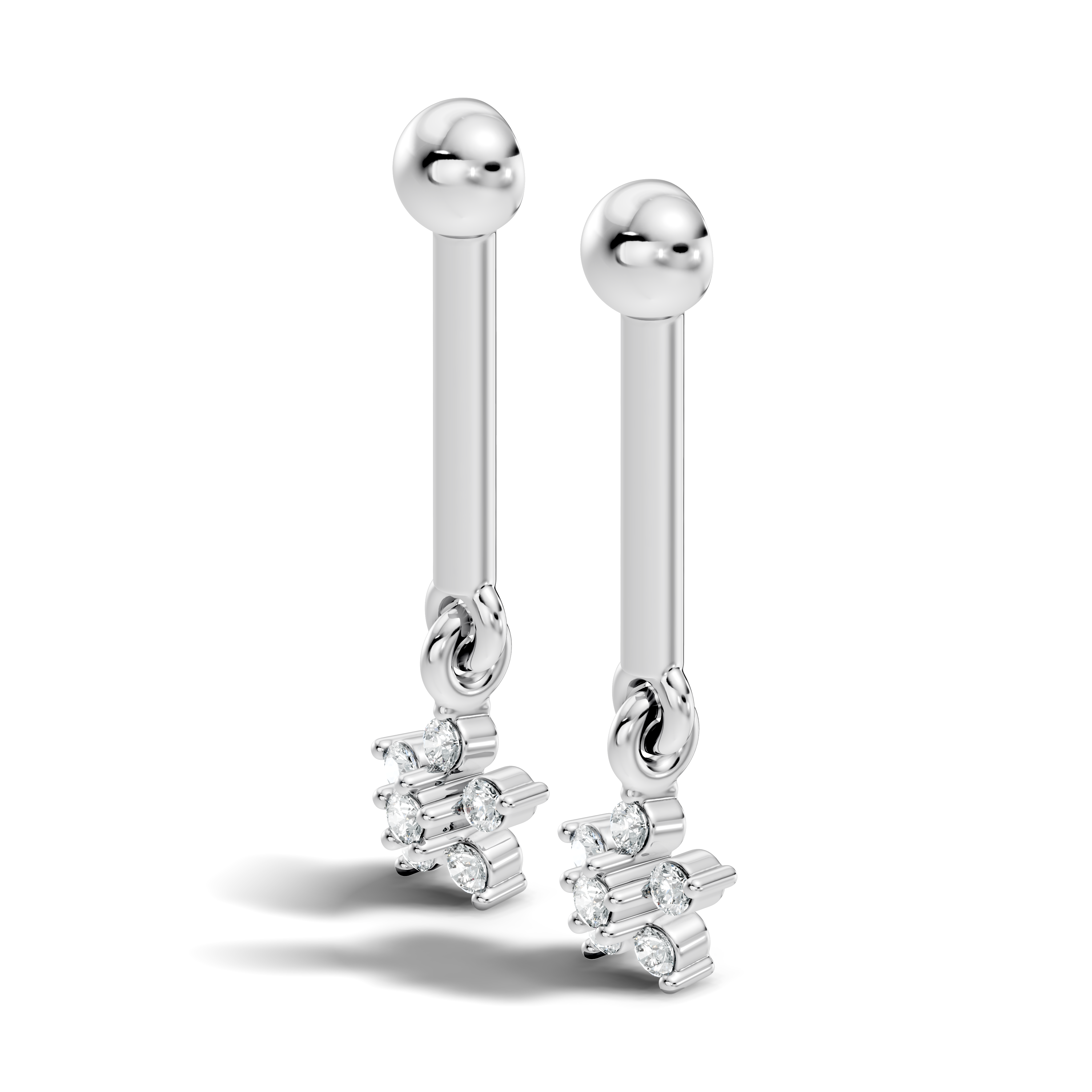 Round Diamond Bar & Floral Drop Earrings