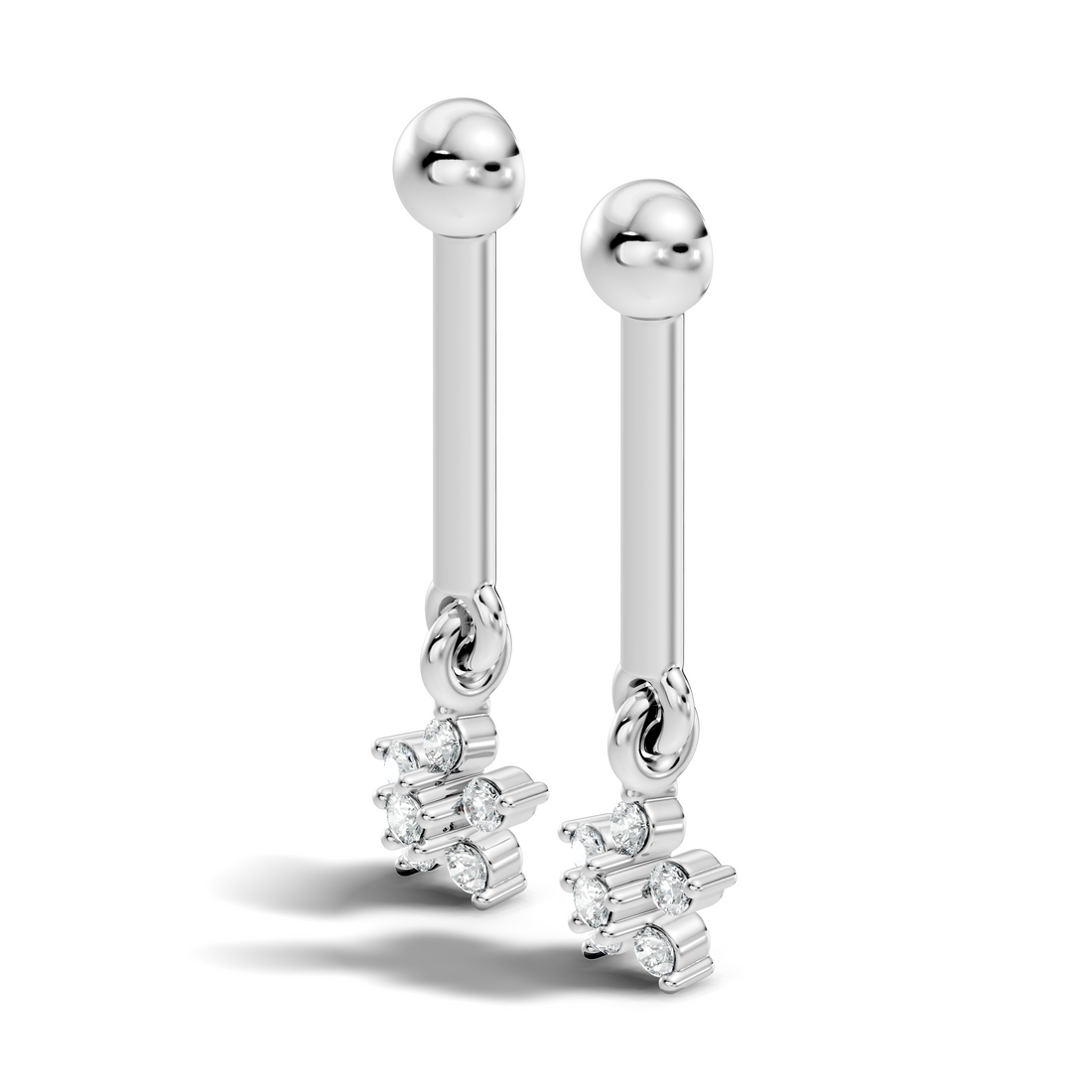 Round Diamond Bar & Floral Drop Earrings