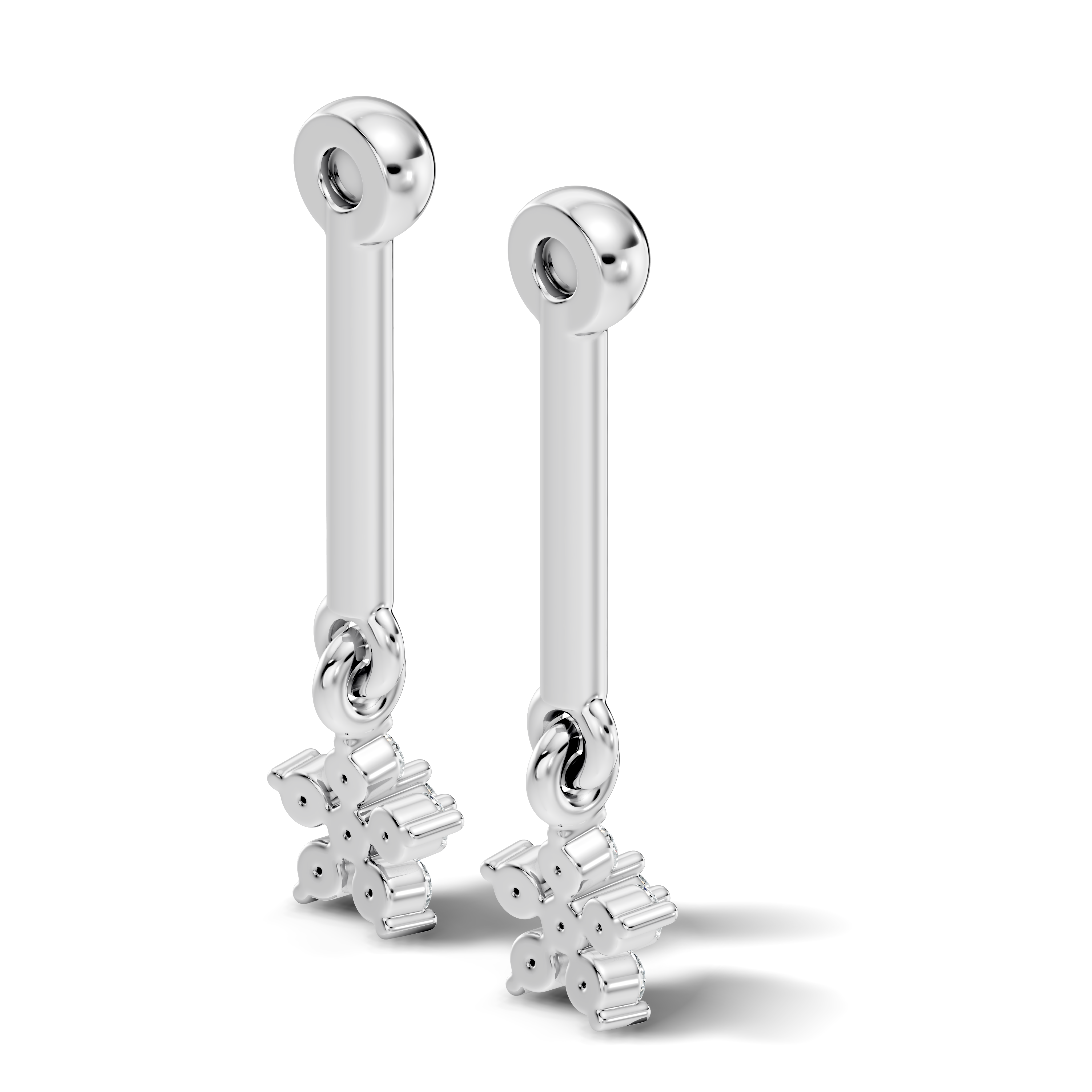 Round Diamond Bar & Floral Drop Earrings