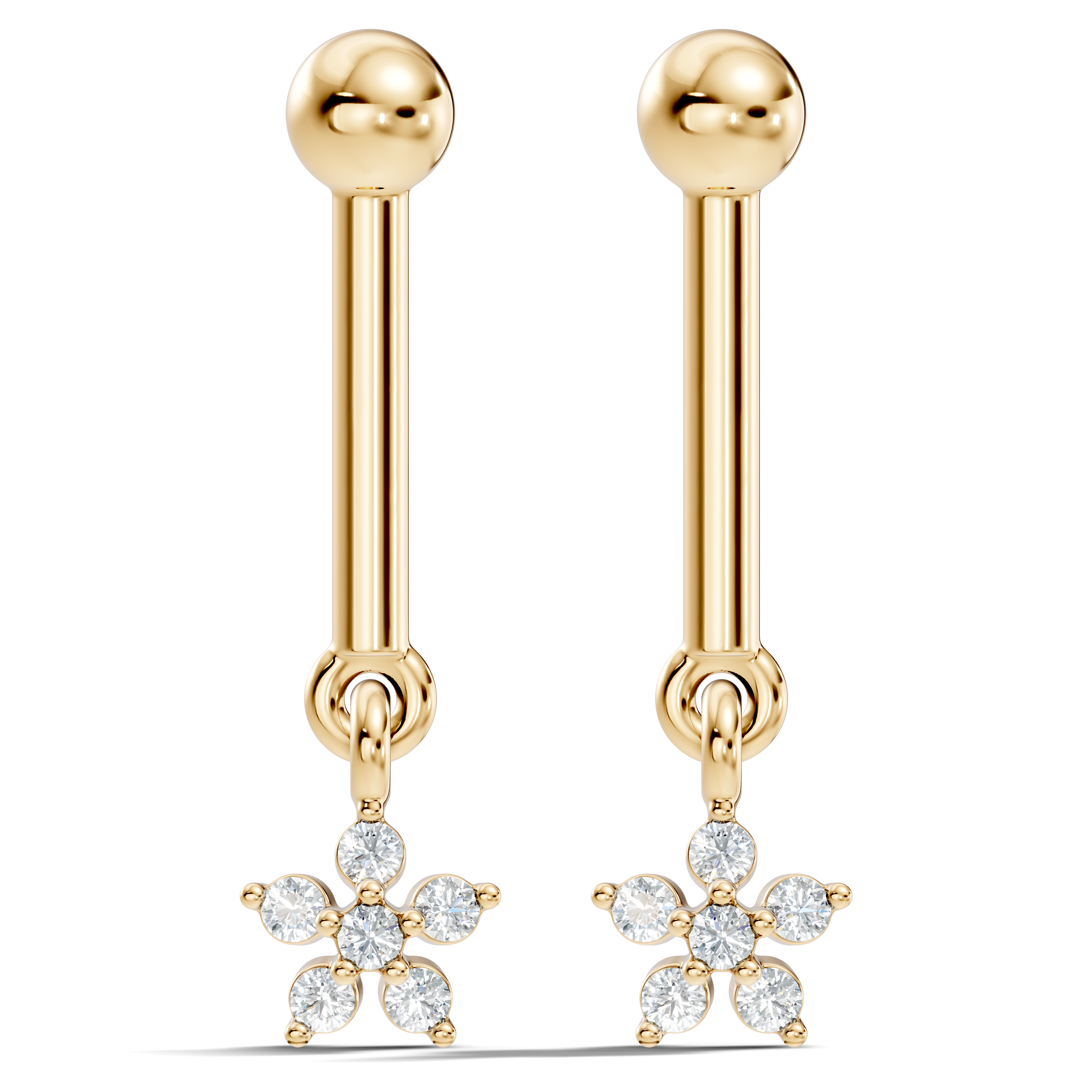 Round Diamond Bar & Floral Drop Earrings