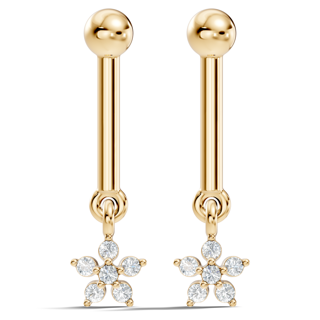 Round Diamond Bar & Floral Drop Earrings