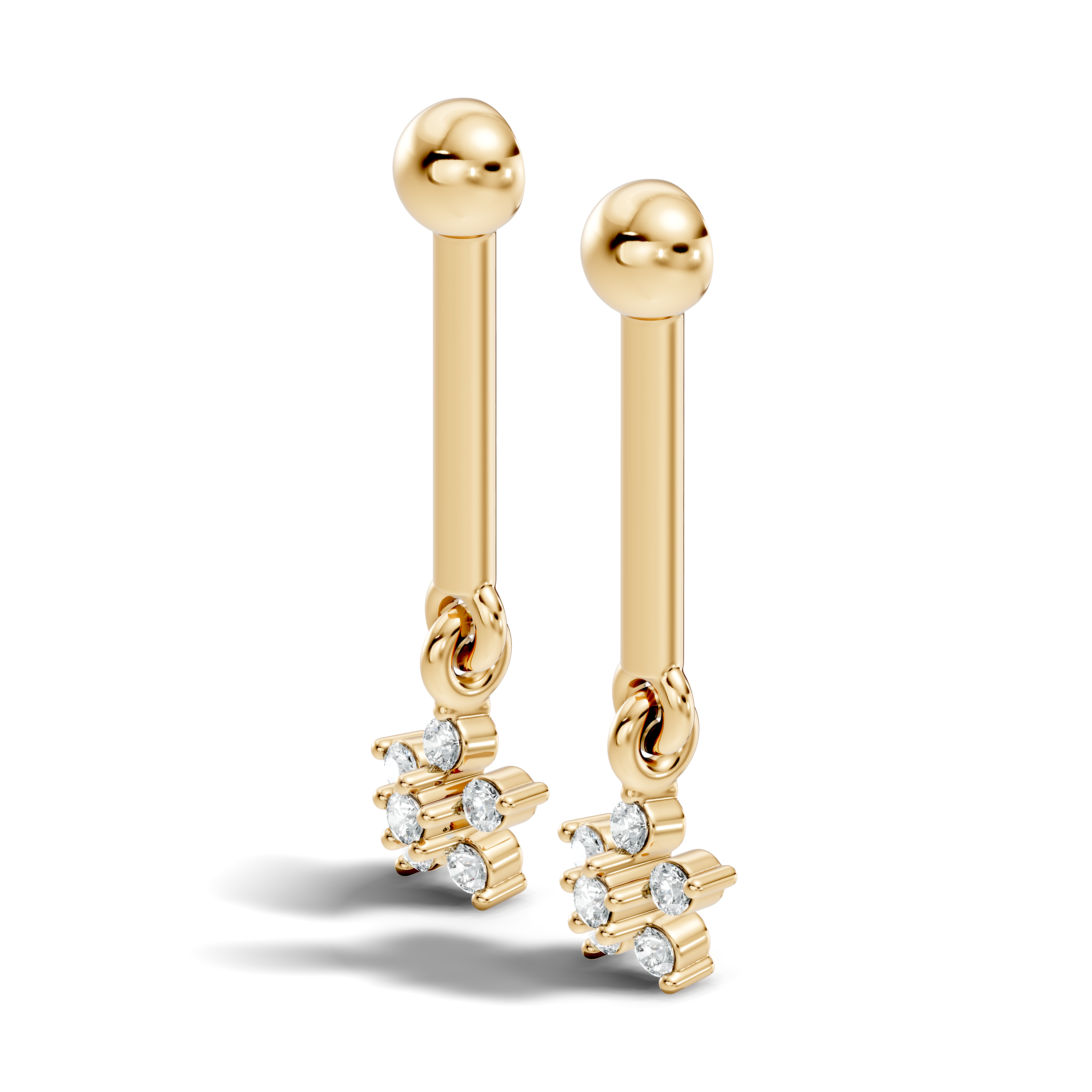 Round Diamond Bar & Floral Drop Earrings