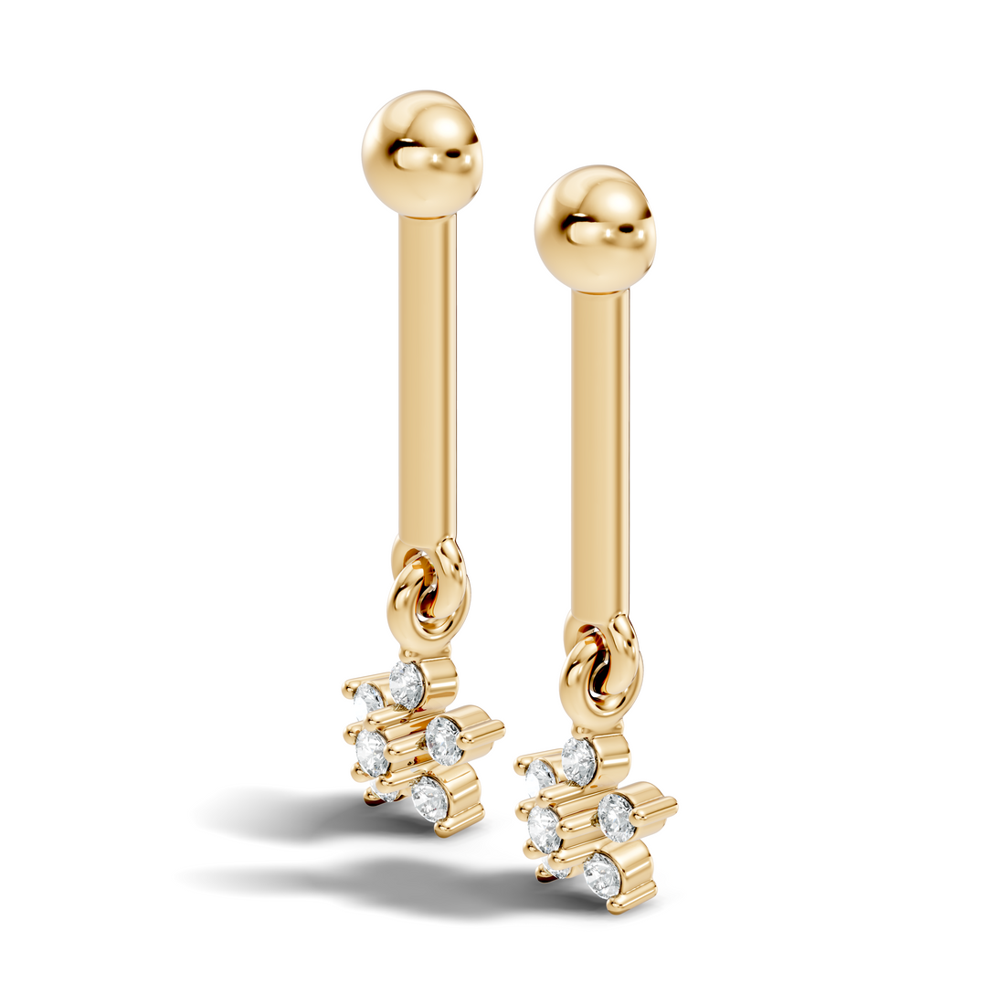 Round Diamond Bar & Floral Drop Earrings
