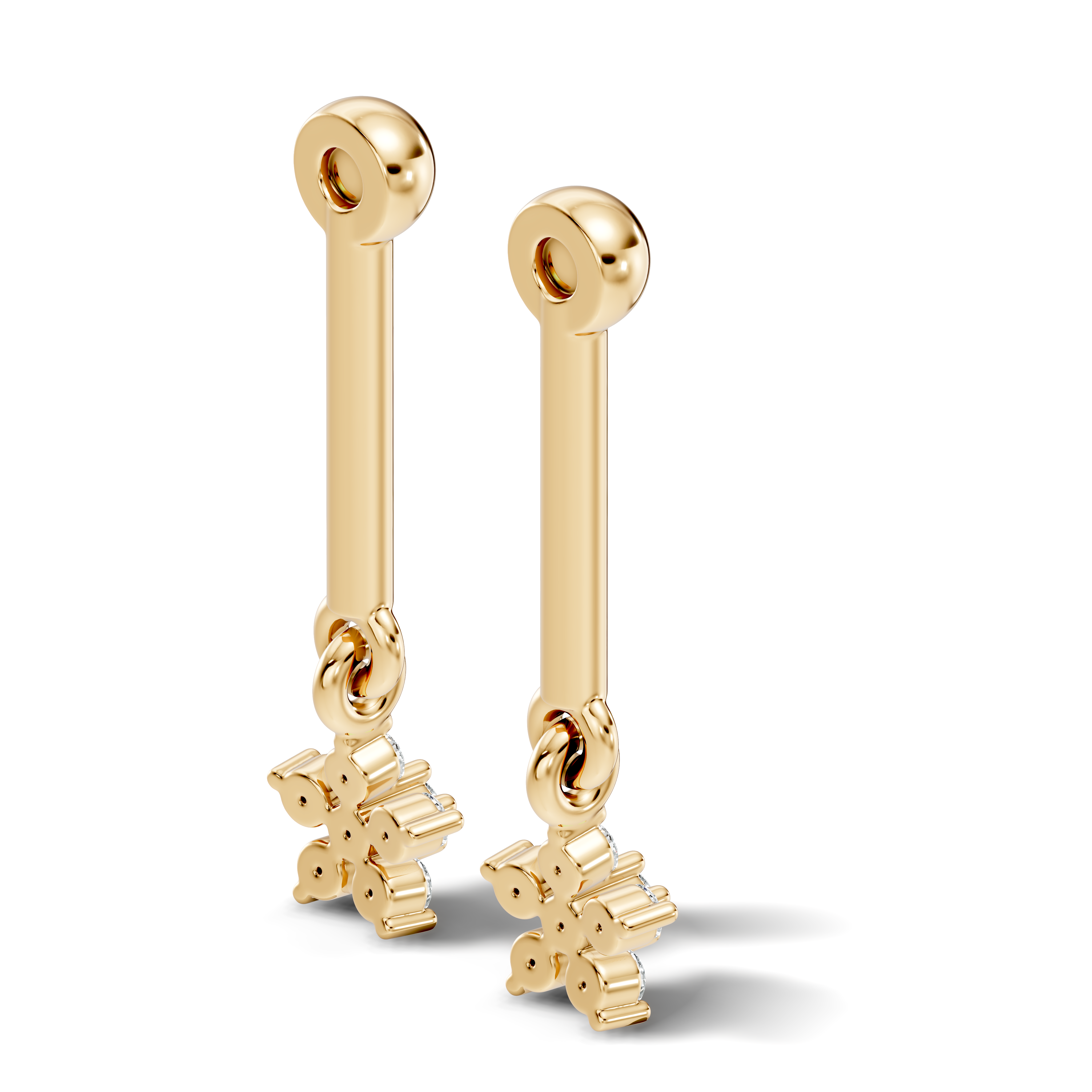 Round Diamond Bar & Floral Drop Earrings