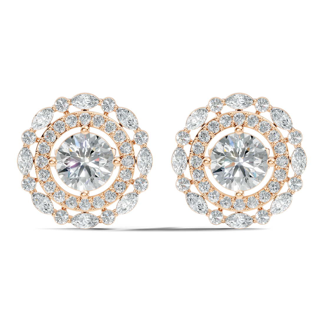 Solitaire & Double Halo Marquise Diamond Stud