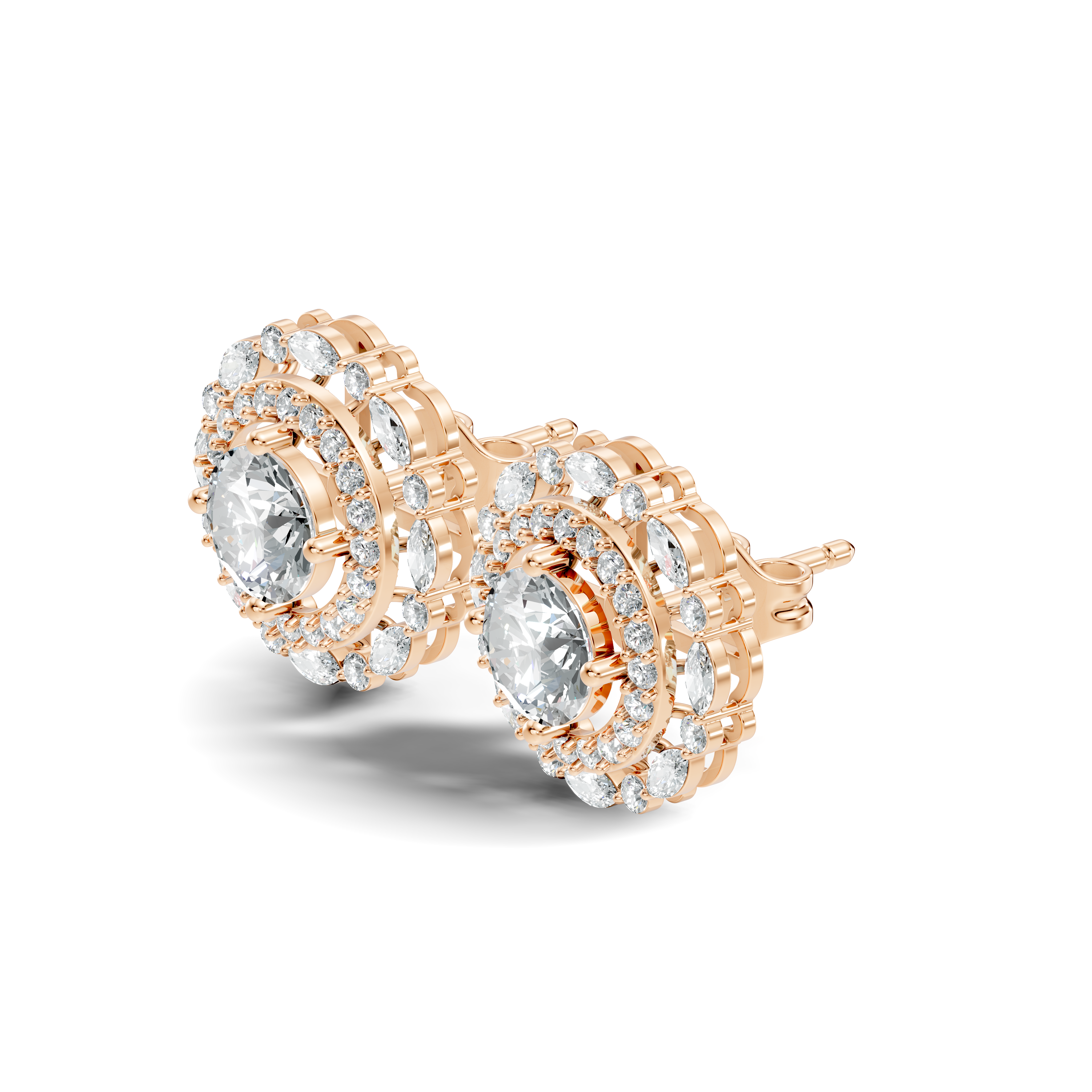 Solitaire & Double Halo Marquise Diamond Stud