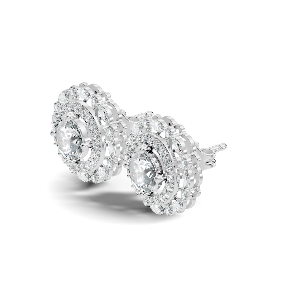 Solitaire & Double Halo Marquise Diamond Stud