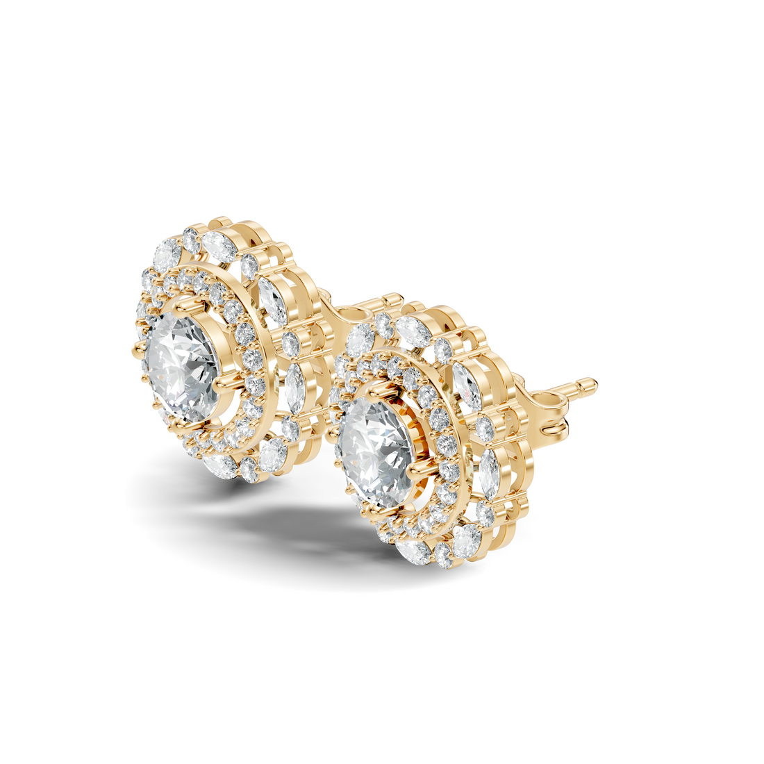 Solitaire & Double Halo Marquise Diamond Stud