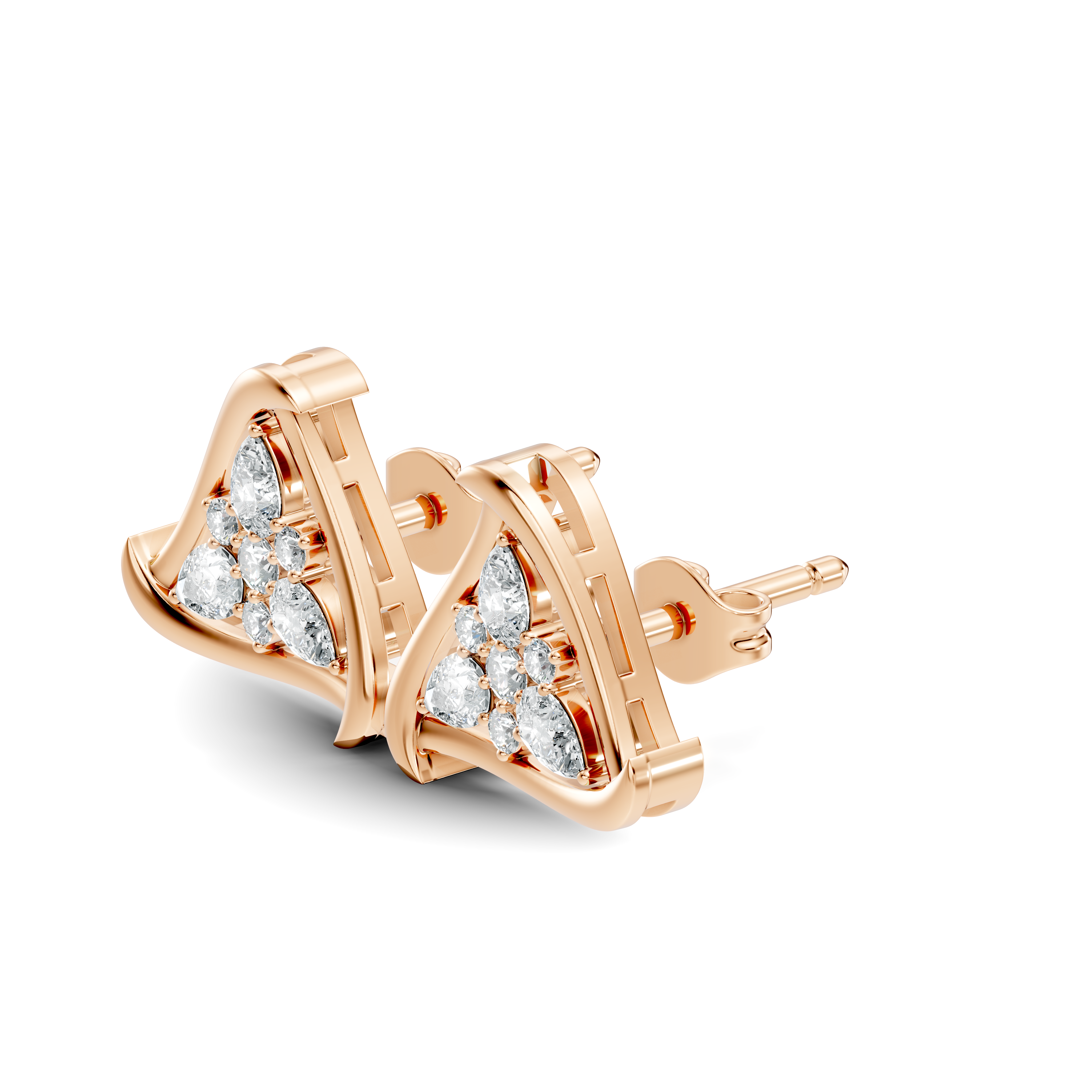 Triangular Floral Cluster Diamond Earrings
