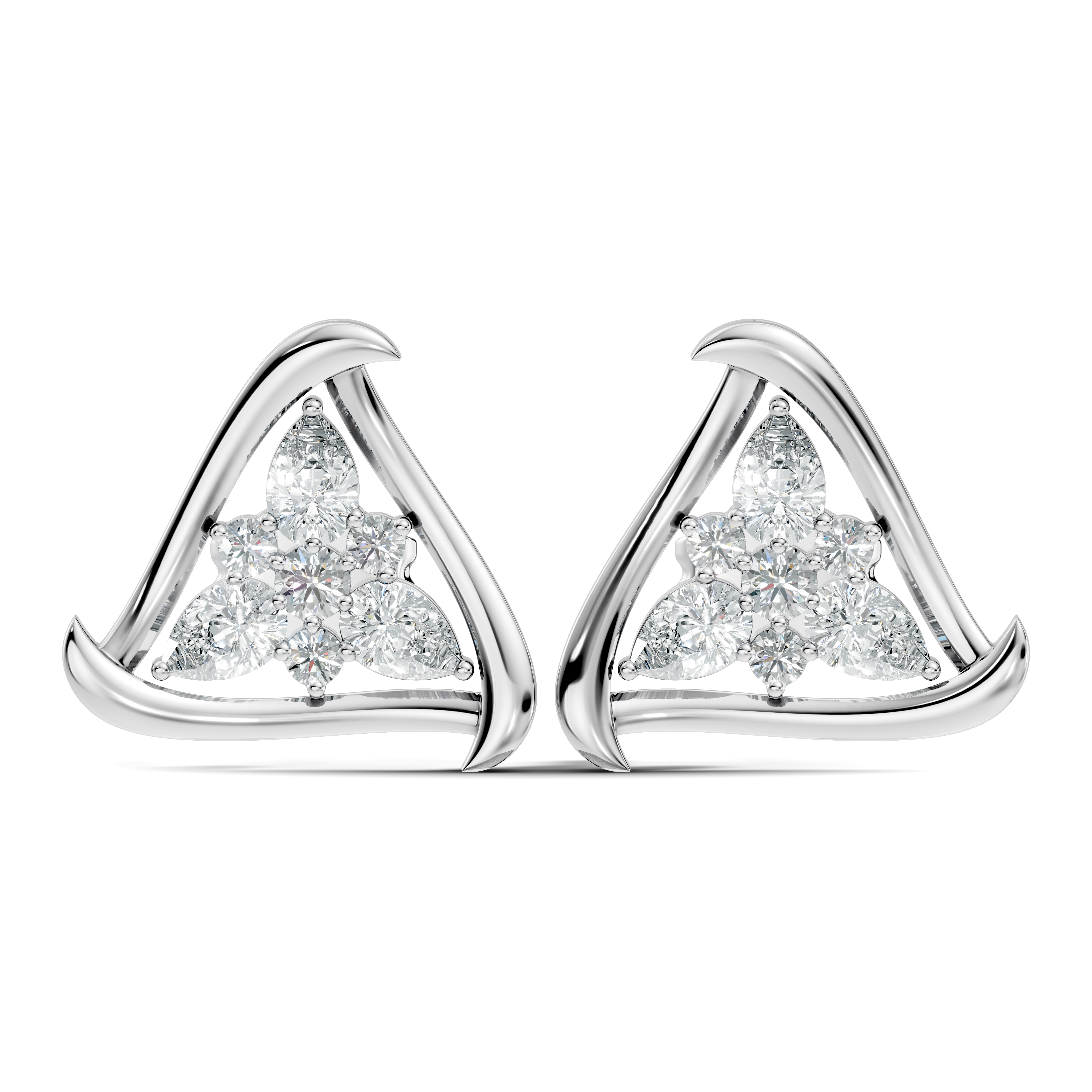 Triangular Floral Cluster Diamond Earrings