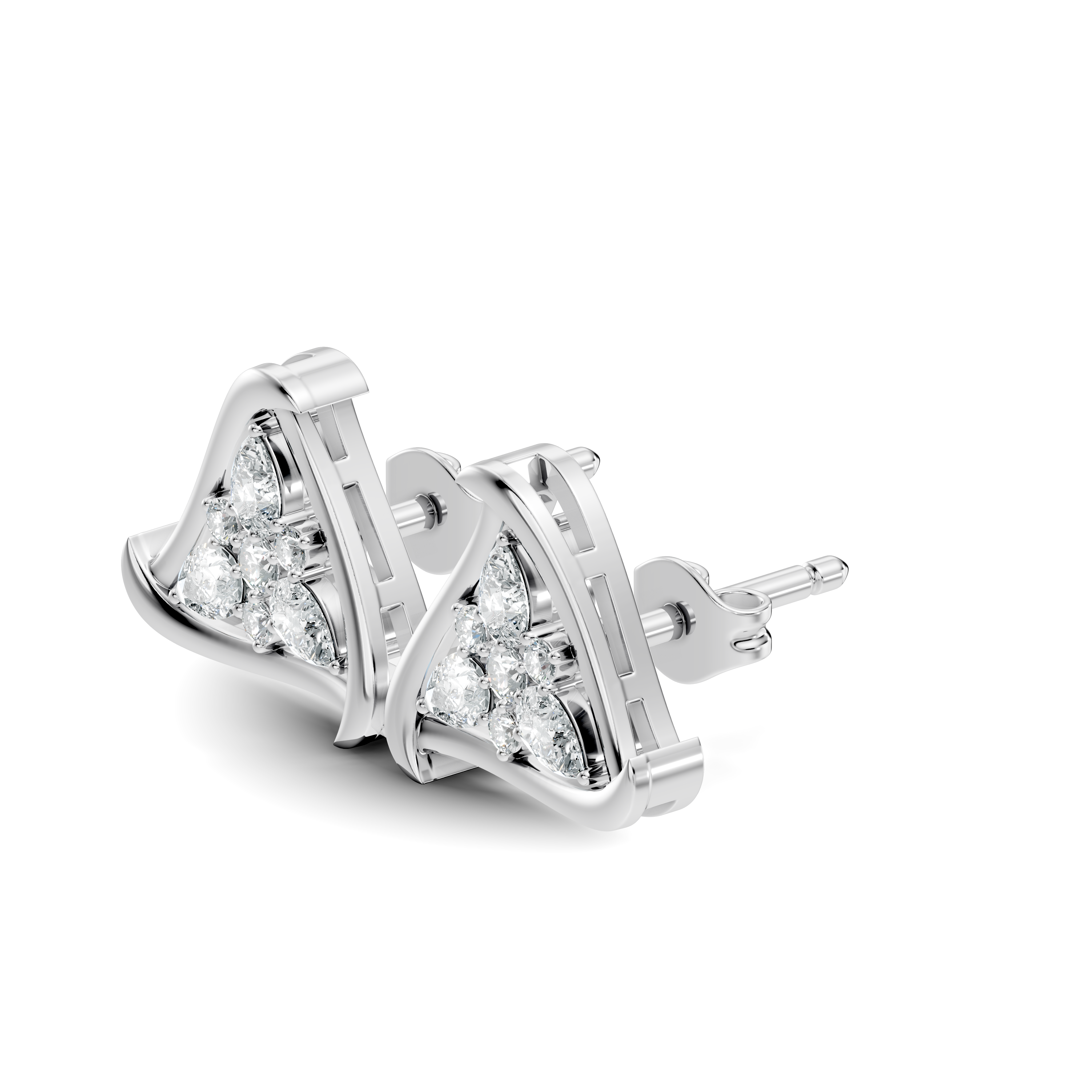 Triangular Floral Cluster Diamond Earrings