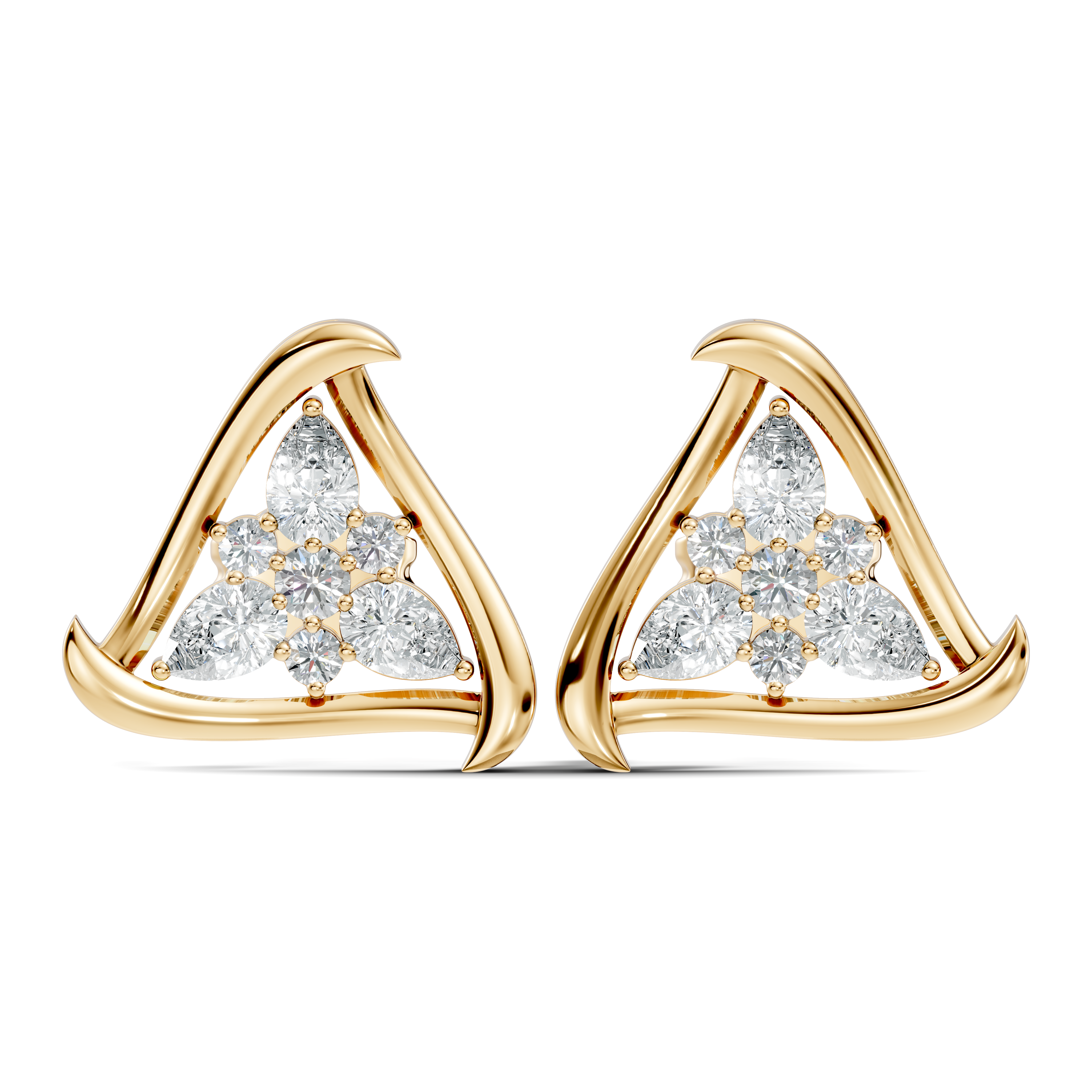 Triangular Floral Cluster Diamond Earrings