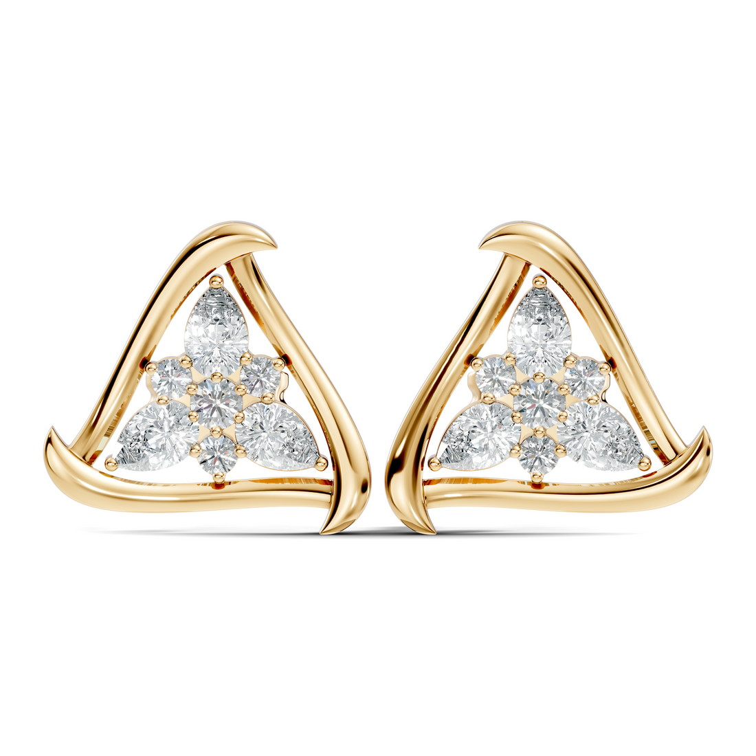 Triangular Floral Cluster Diamond Earrings