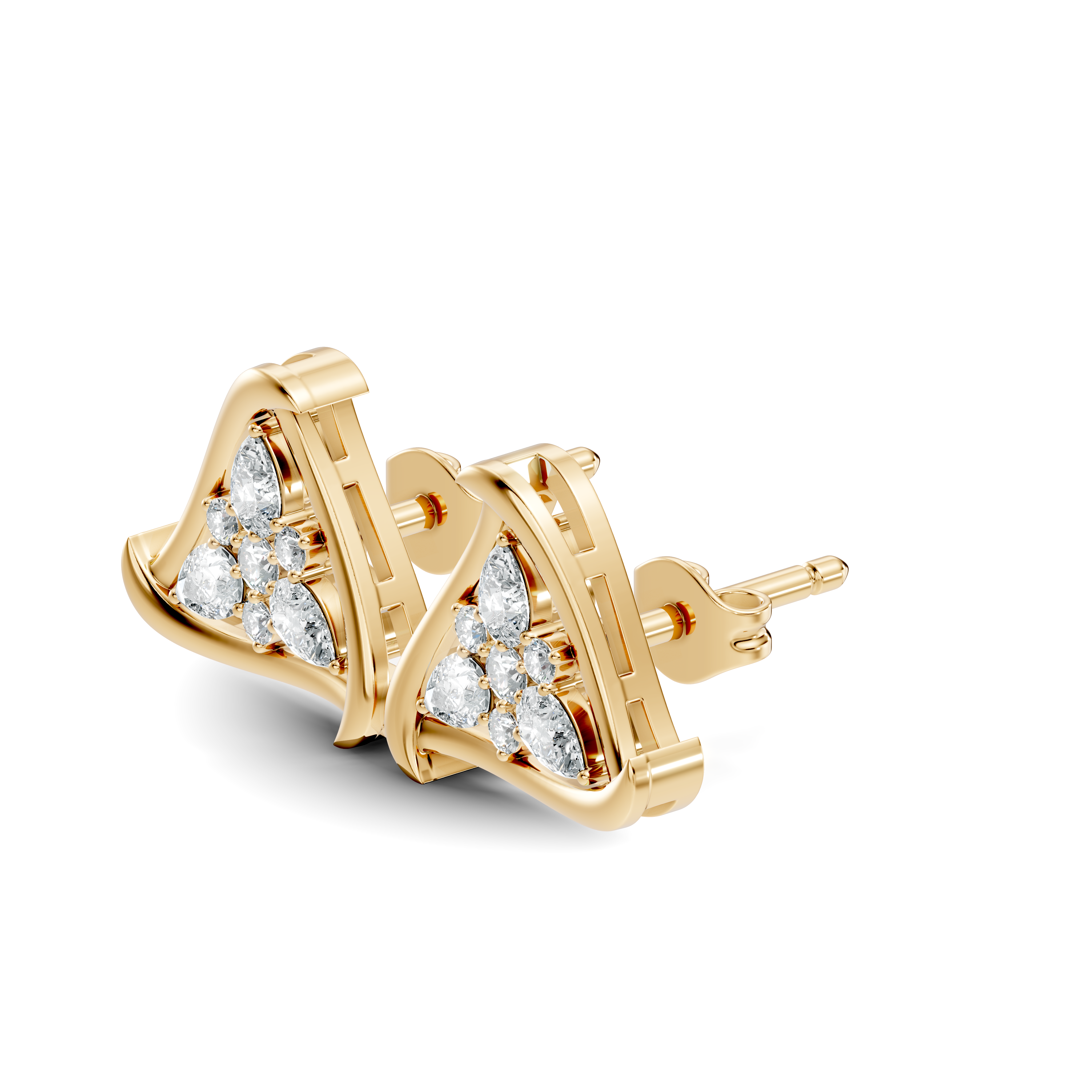 Triangular Floral Cluster Diamond Earrings