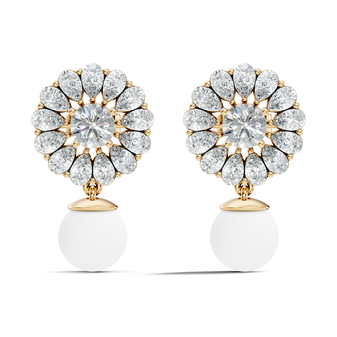 Blooming Sunflower Pearl Drop Earrings
