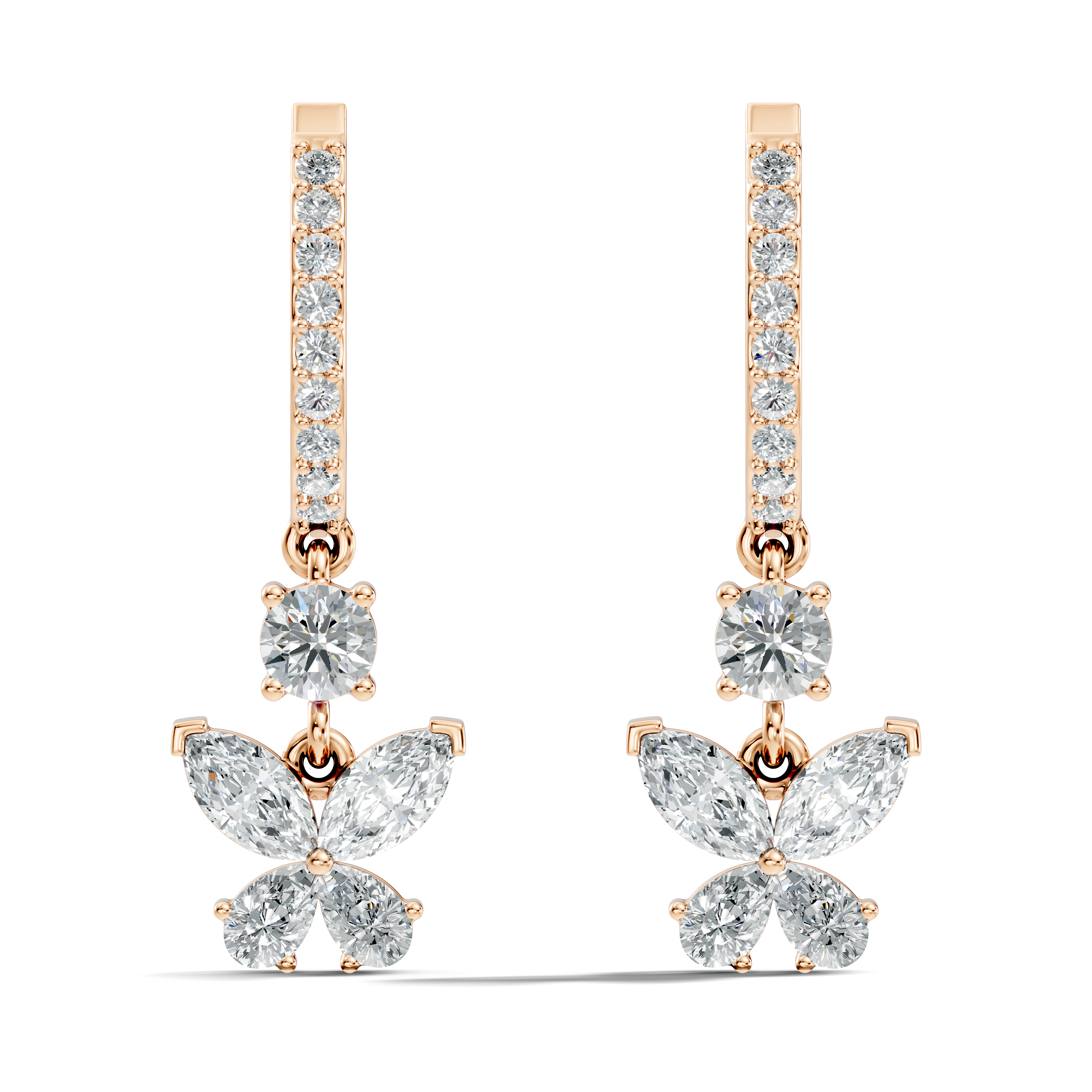 Butterfly Dangle Hoop Diamond Earrings