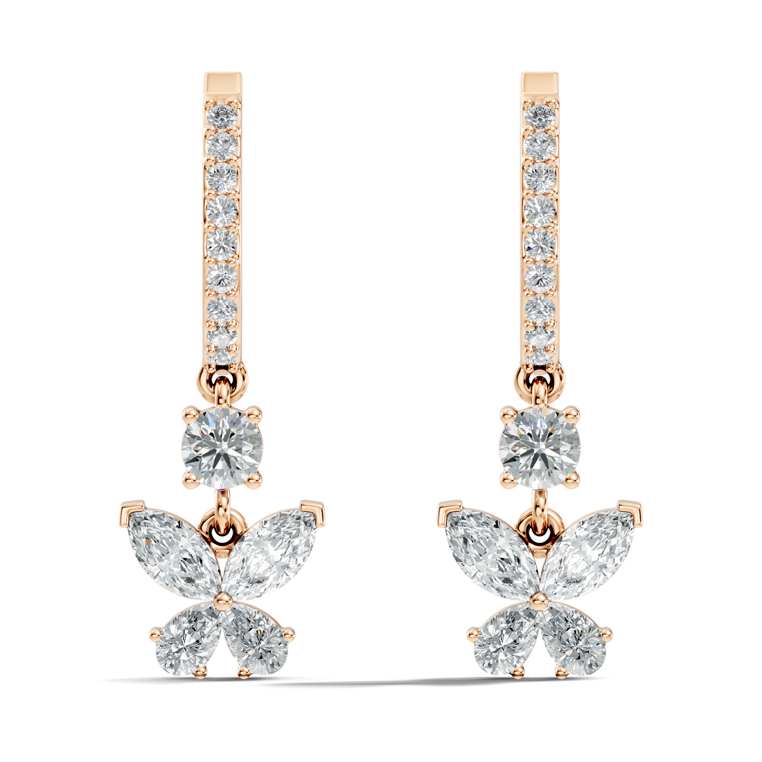 Butterfly Dangle Hoop Diamond Earrings