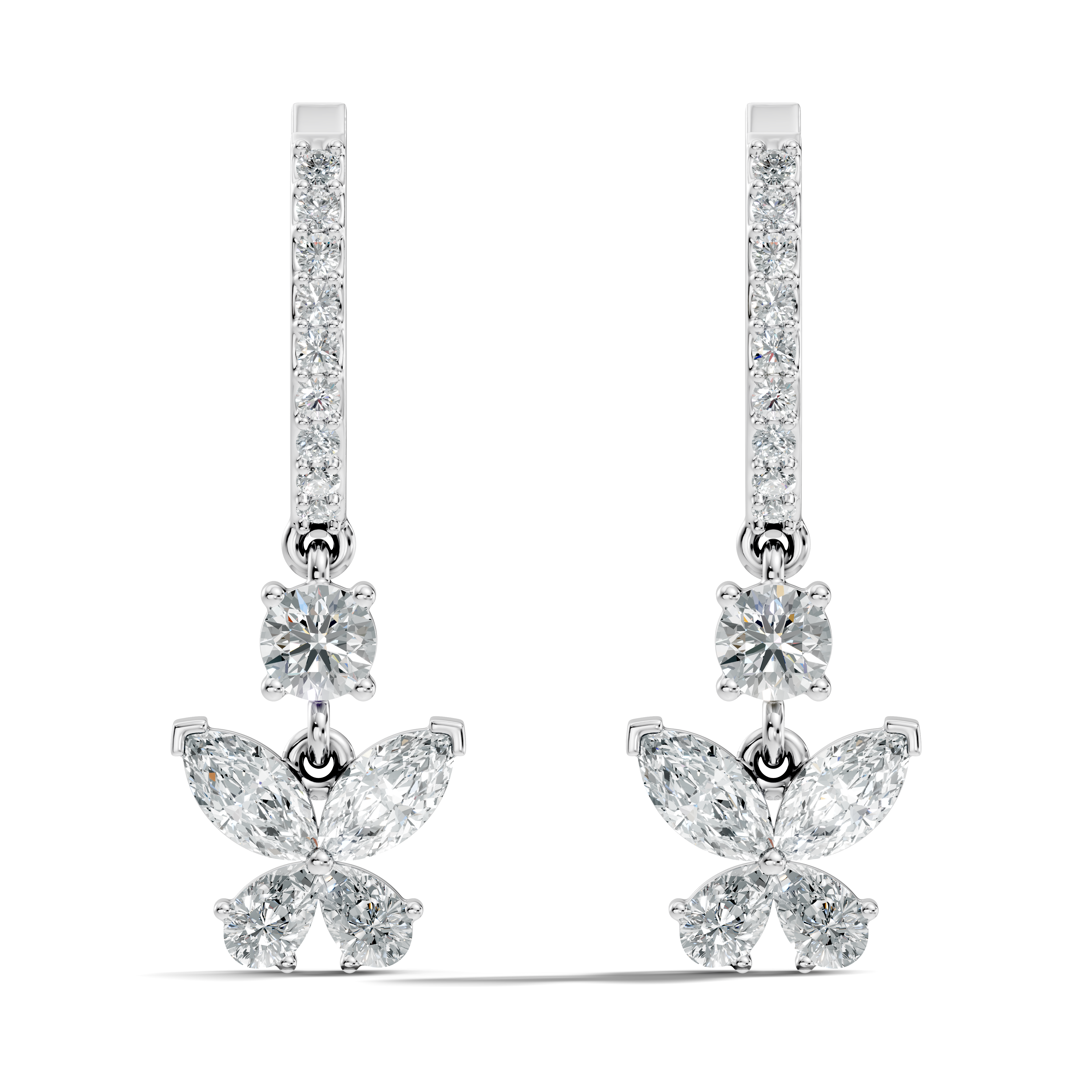 Butterfly Dangle Hoop Diamond Earrings