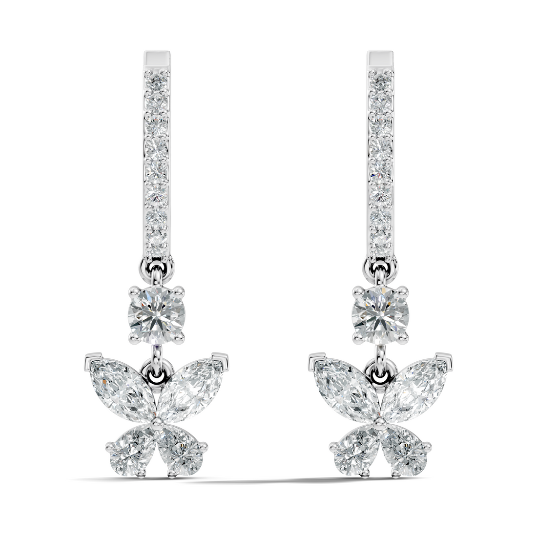 Butterfly Dangle Hoop Diamond Earrings