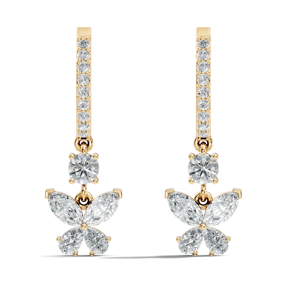 Butterfly Dangle Hoop Diamond Earrings
