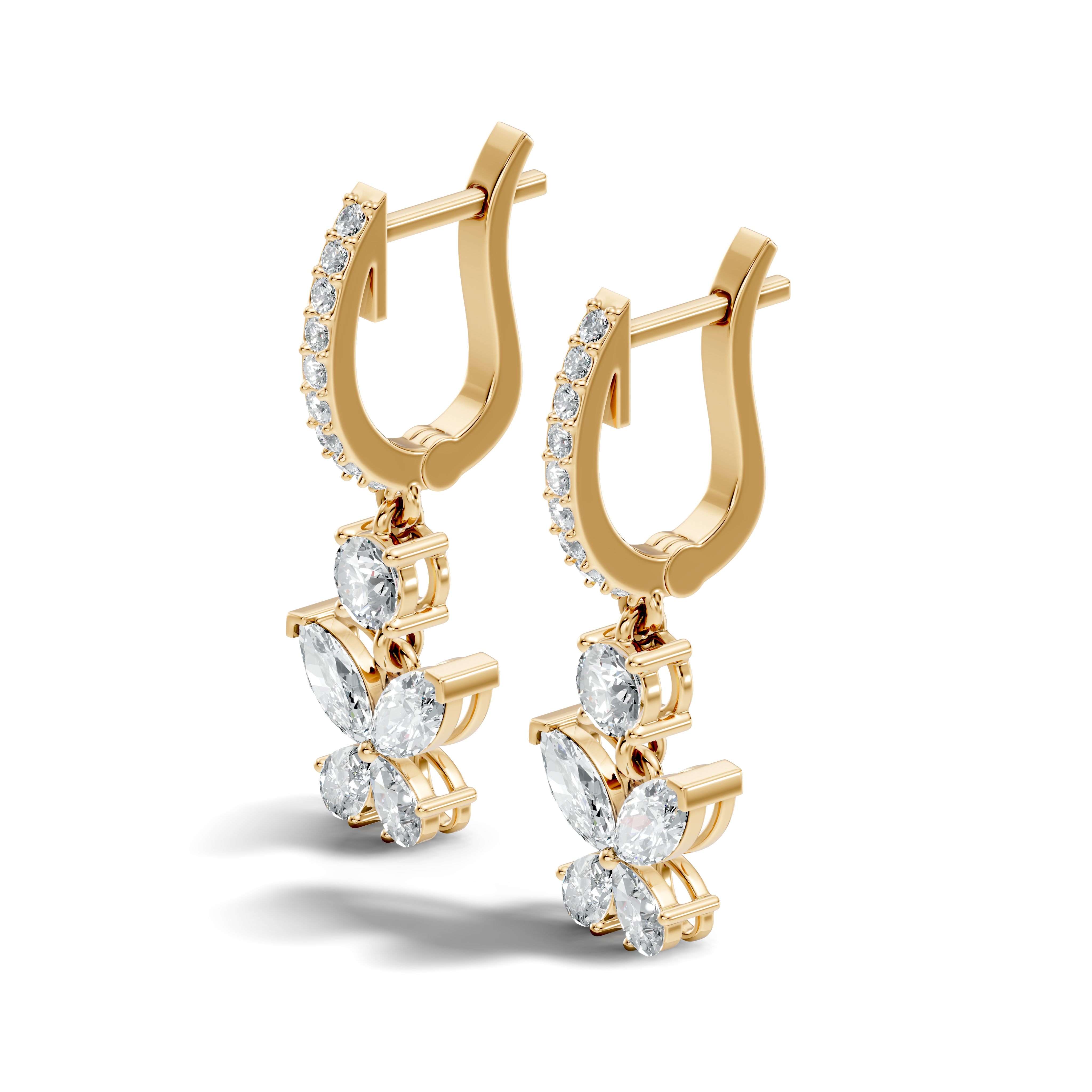 Butterfly Dangle Hoop Diamond Earrings