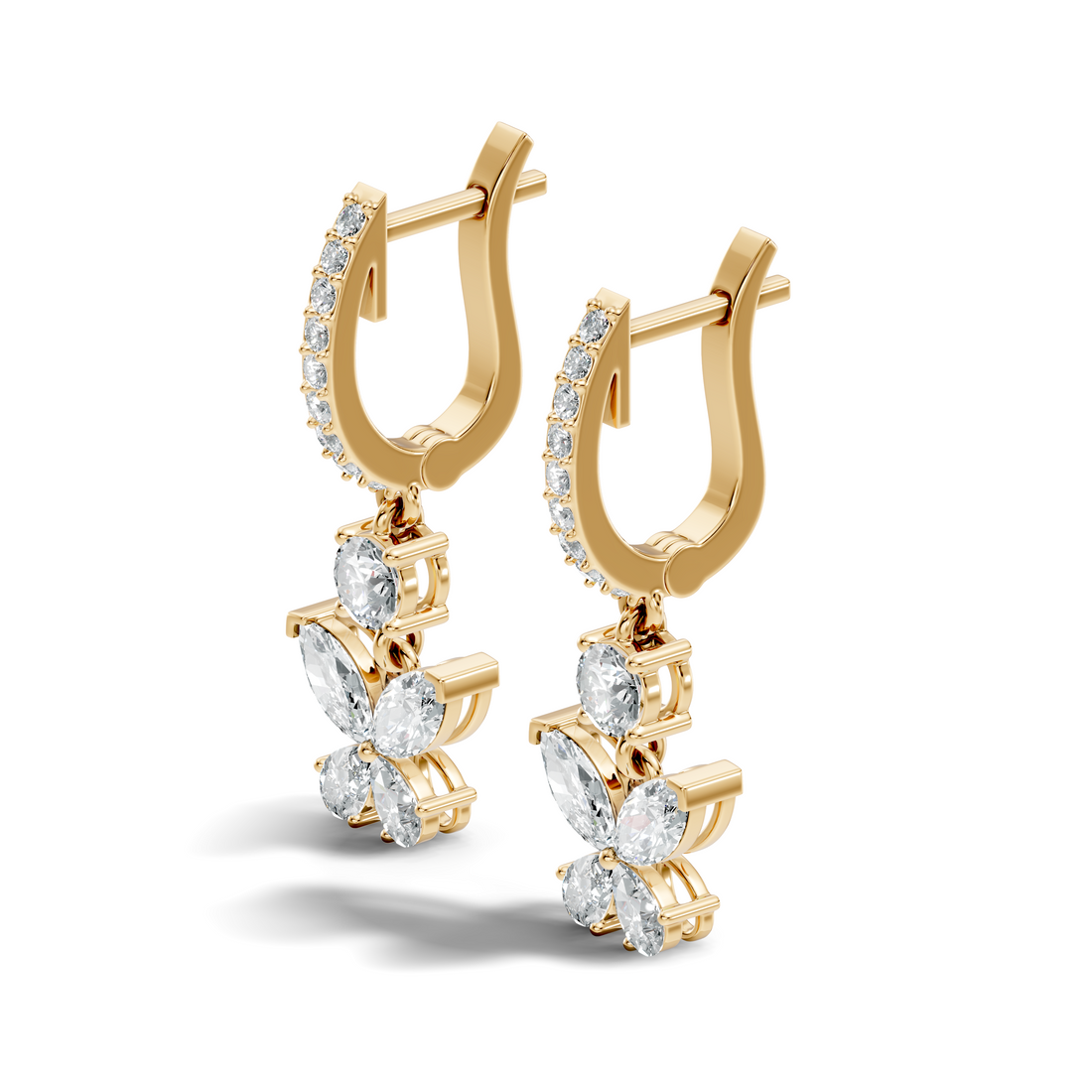 Butterfly Dangle Hoop Diamond Earrings