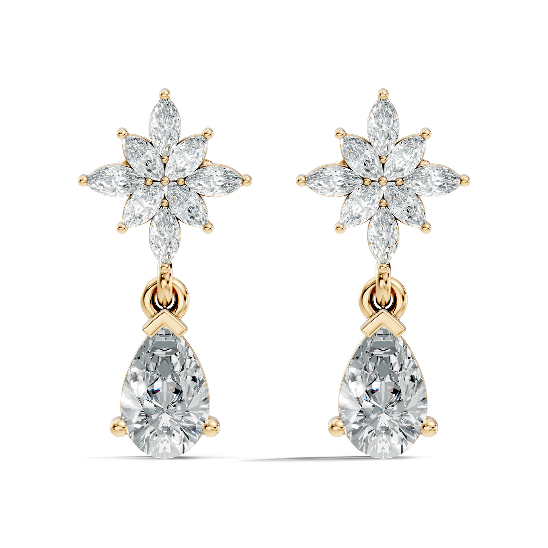 Floral Starburst Marquise & Pear Drop Earrings