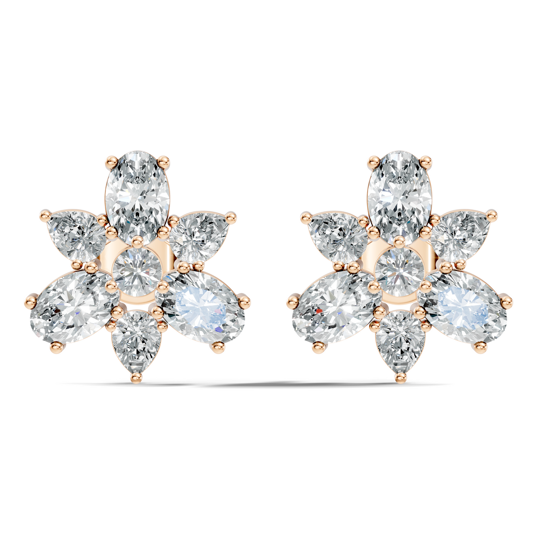 Floral Multi-Shape Diamond Cluster Stud