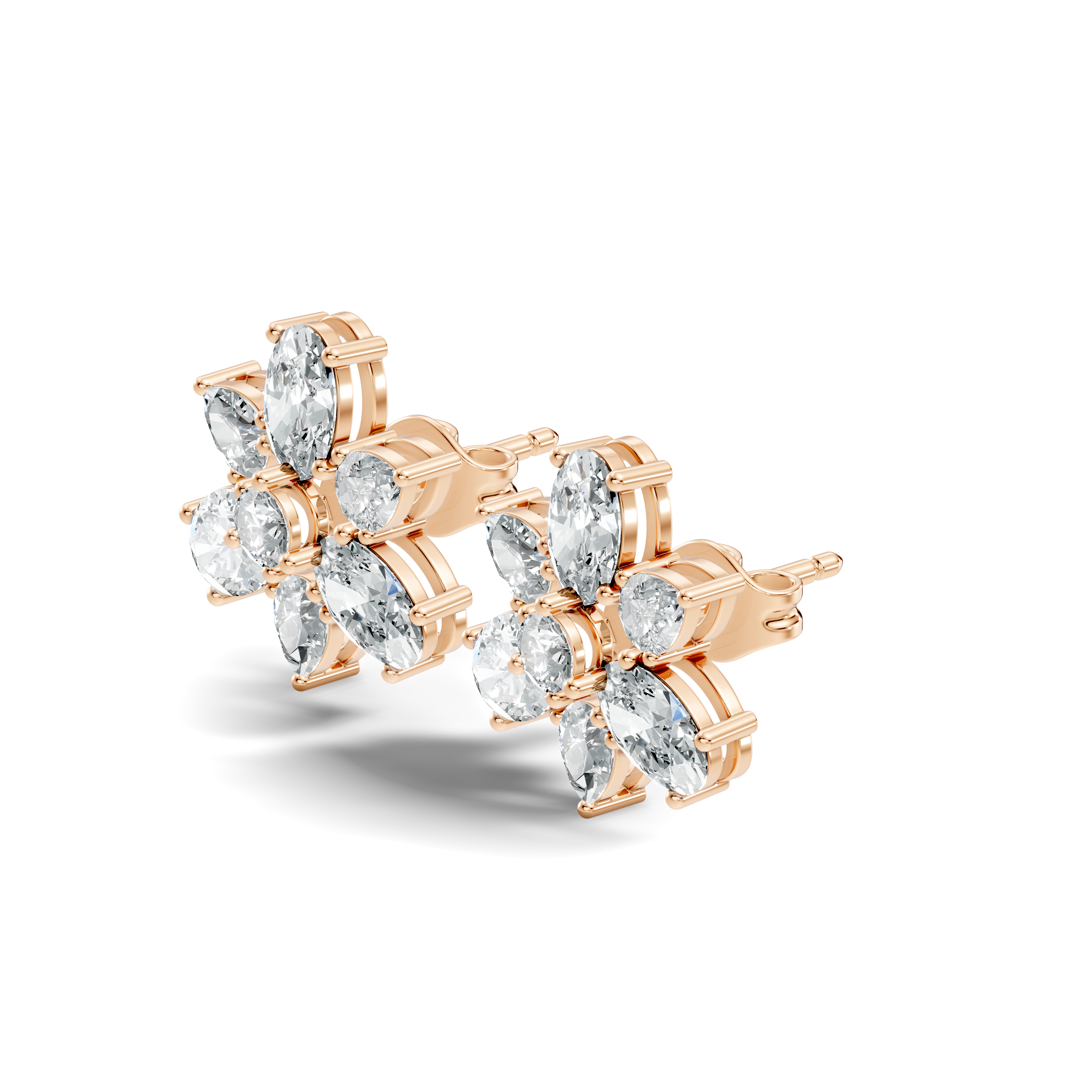 Floral Multi-Shape Diamond Cluster Stud