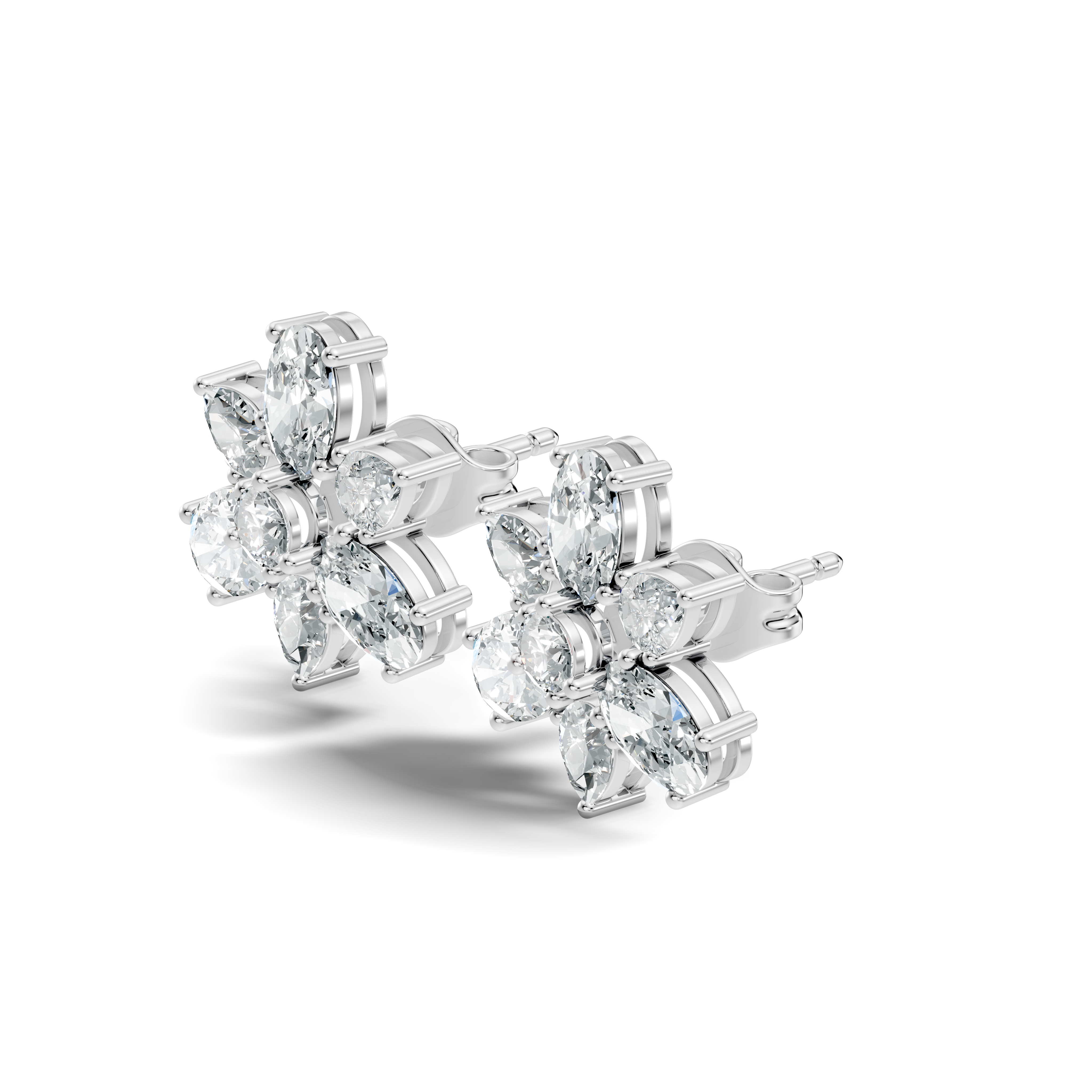 Floral Multi-Shape Diamond Cluster Stud