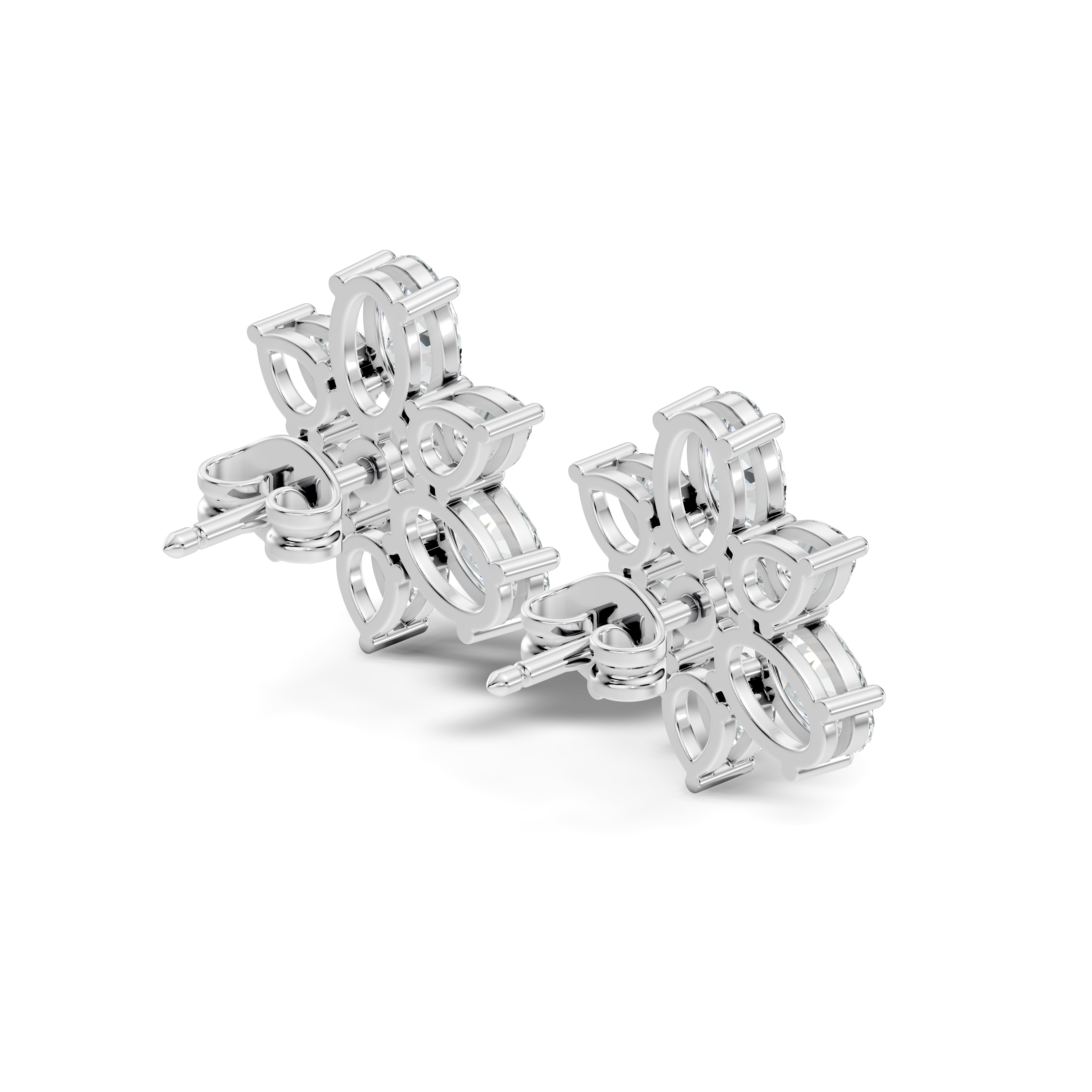 Floral Multi-Shape Diamond Cluster Stud