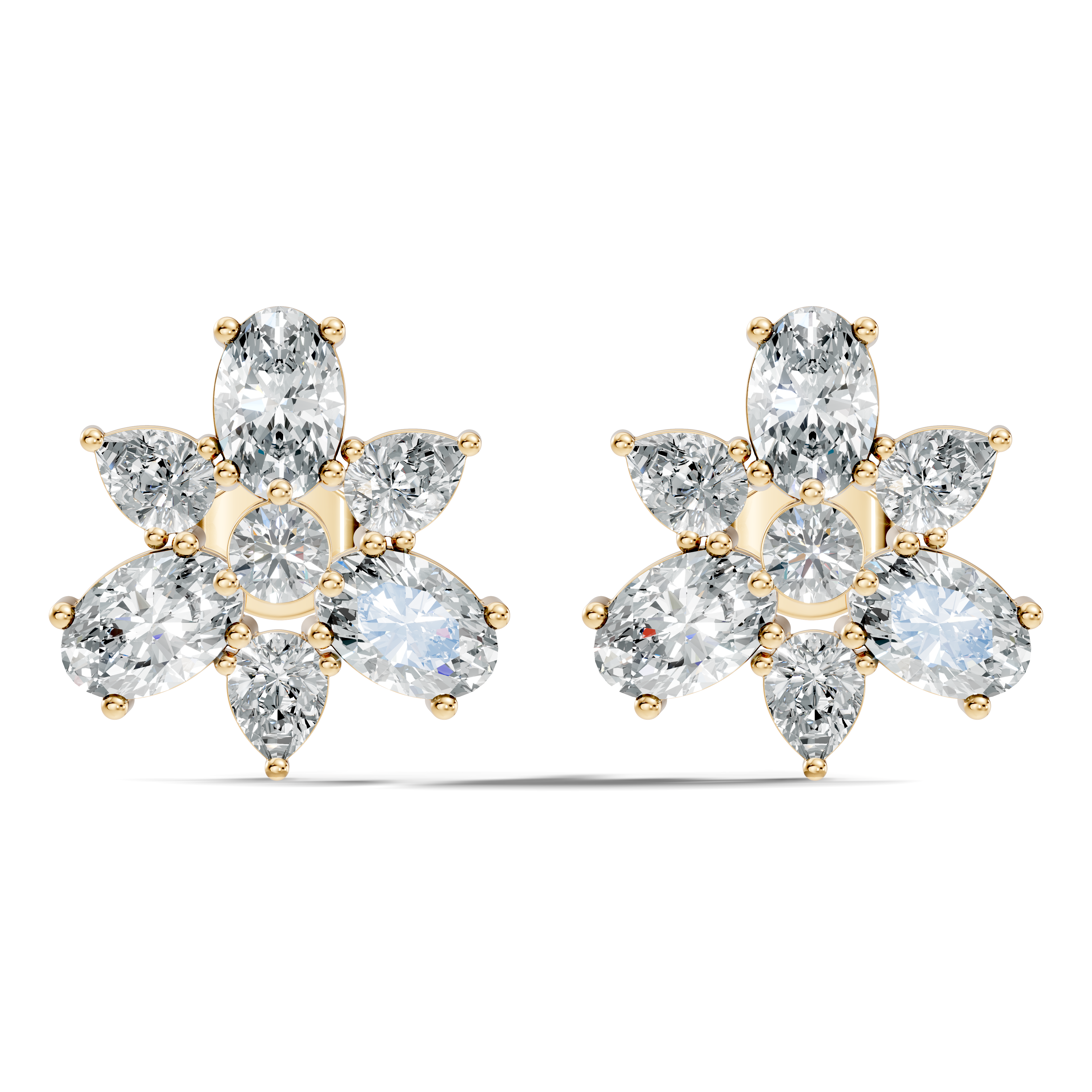 Floral Multi-Shape Diamond Cluster Stud