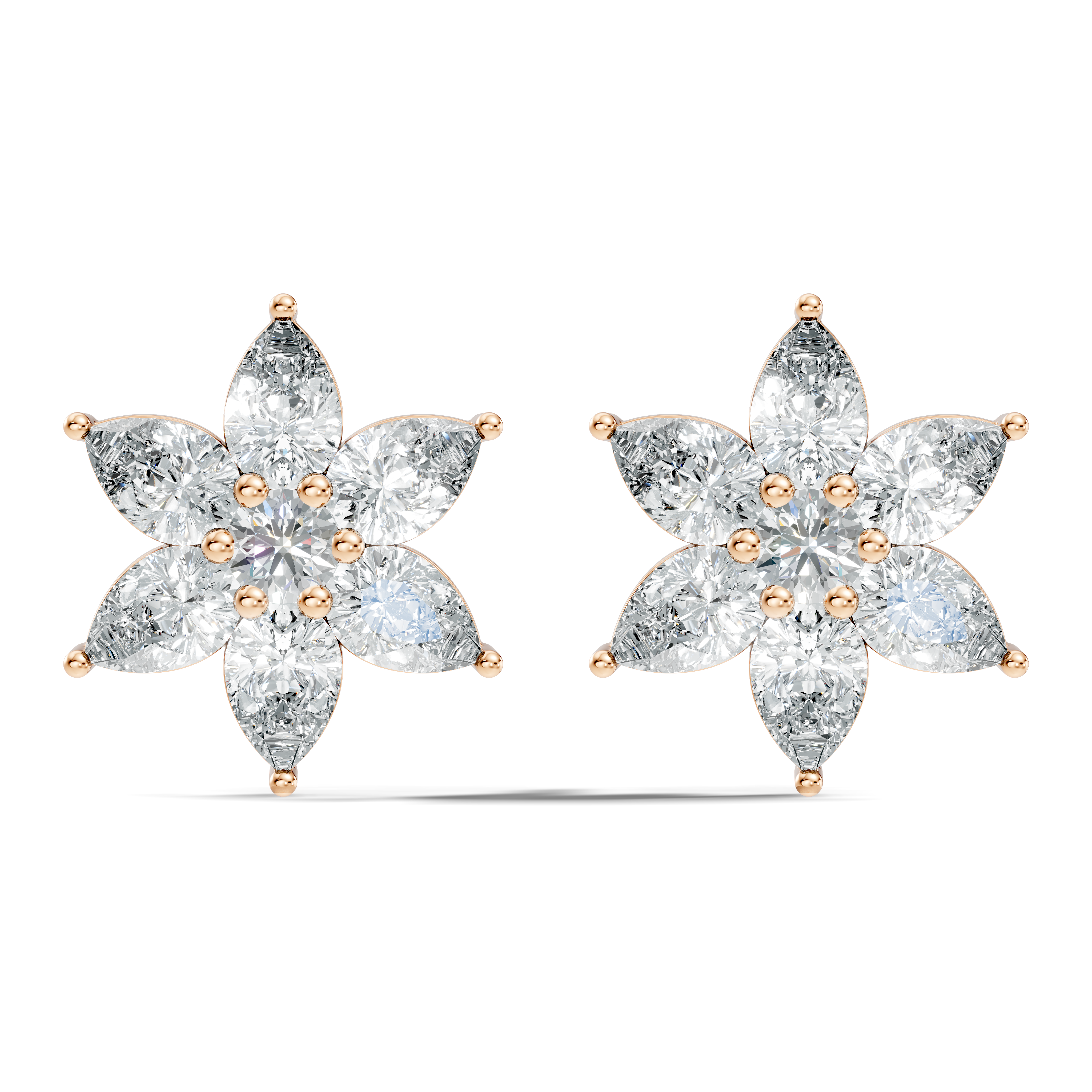 Six-Petal Pear Diamond Flower Studs