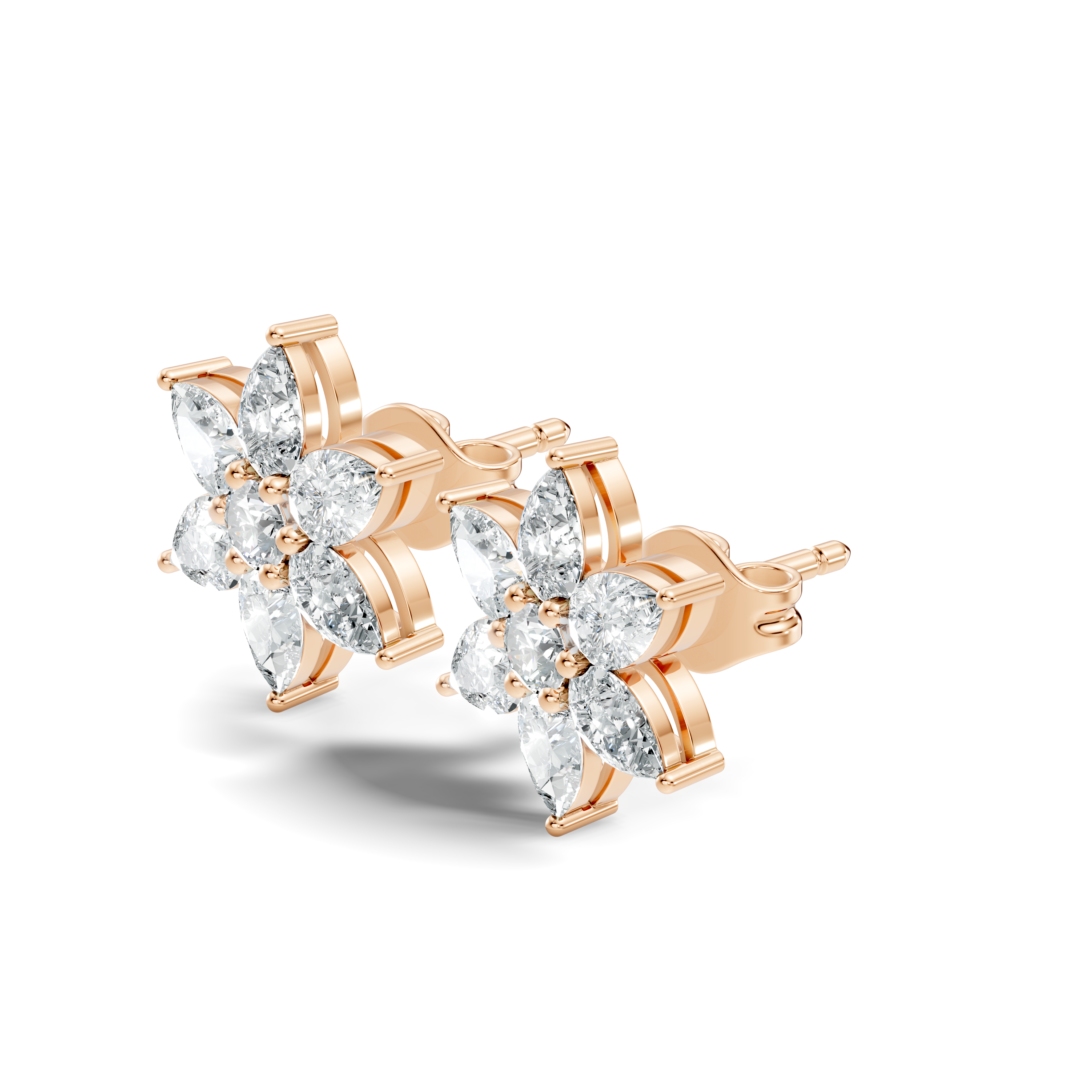 Six-Petal Pear Diamond Flower Studs