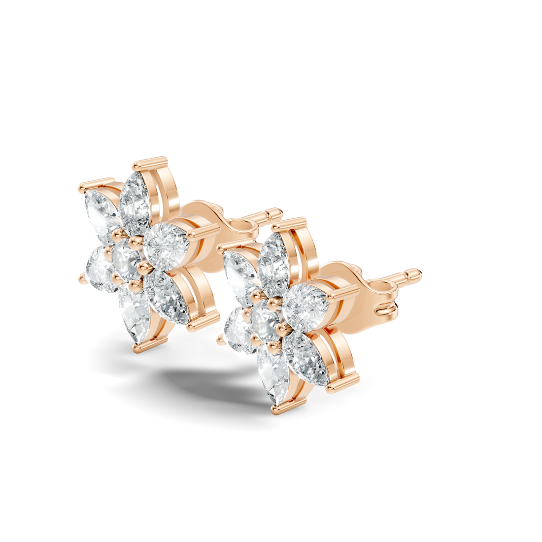 Six-Petal Pear Diamond Flower Studs