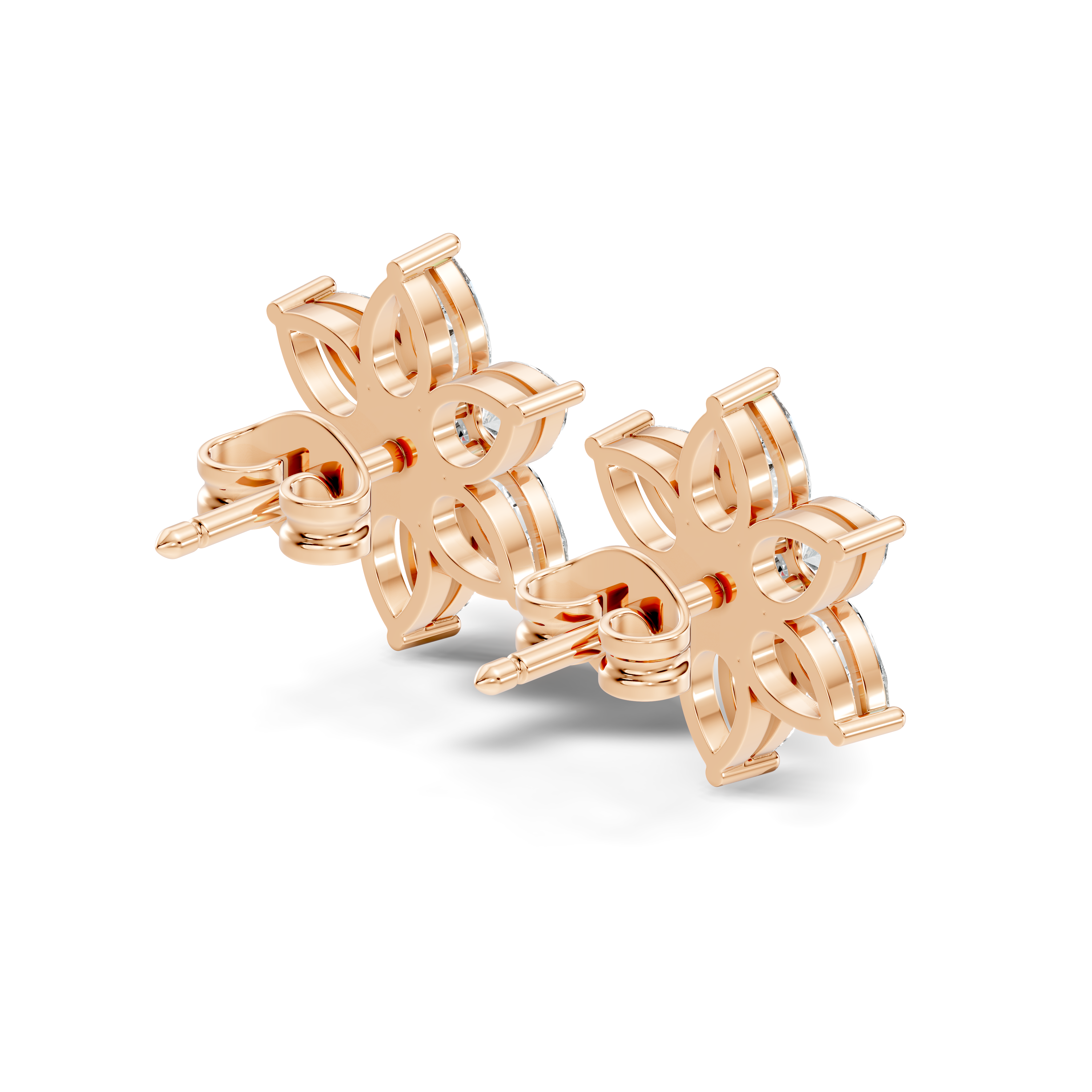 Six-Petal Pear Diamond Flower Studs