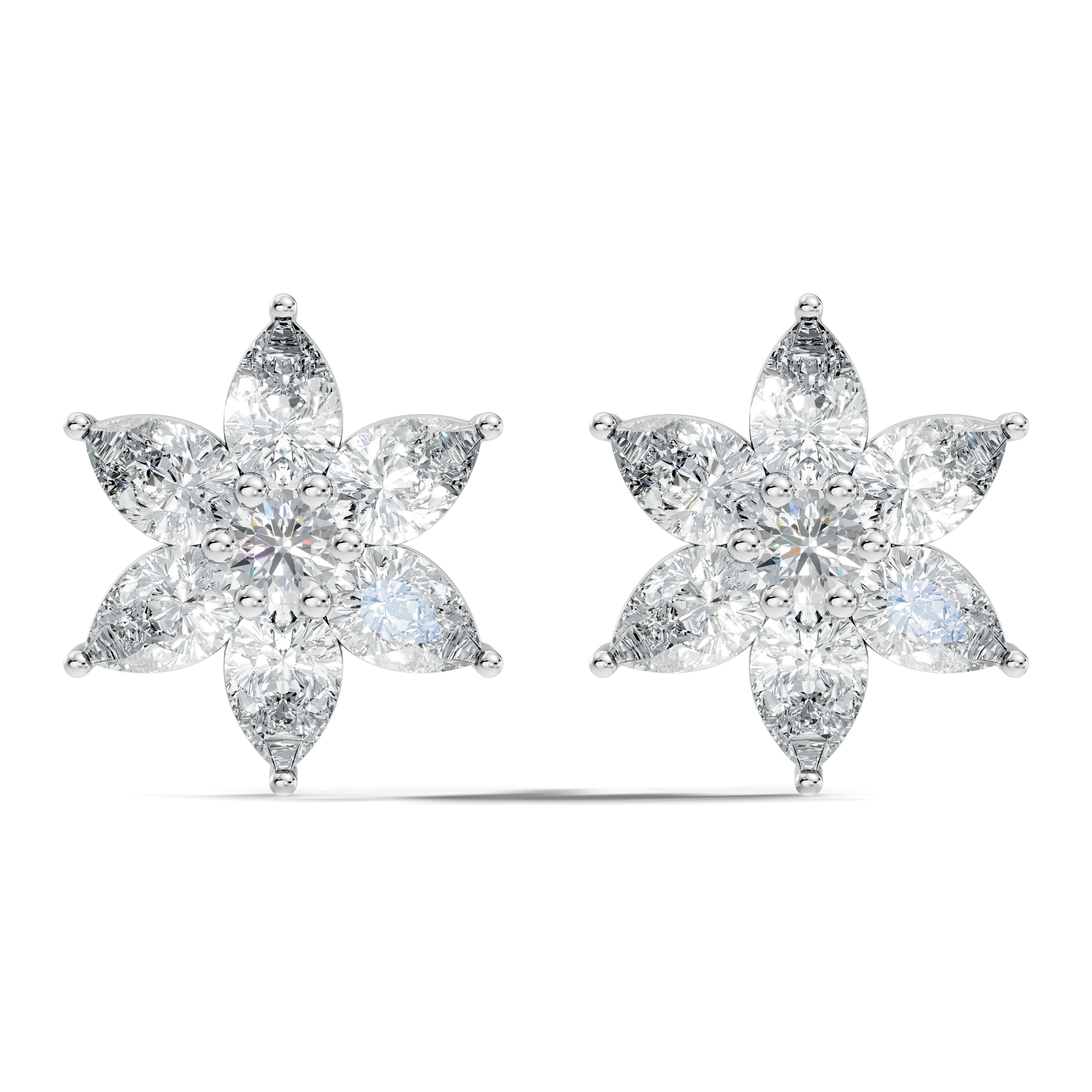 Six-Petal Pear Diamond Flower Studs