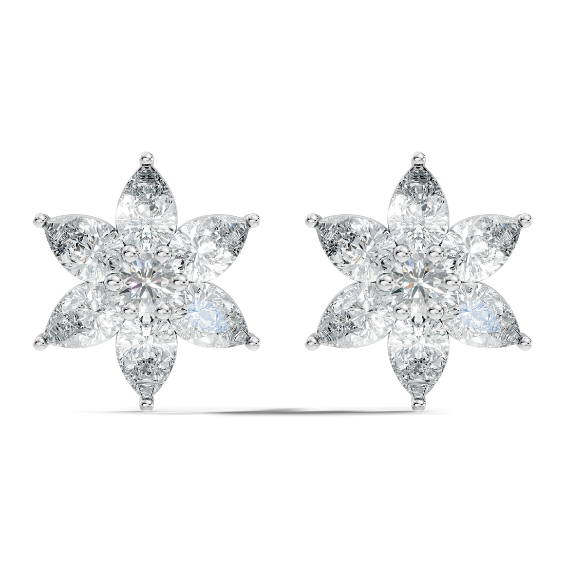 Six-Petal Pear Diamond Flower Studs