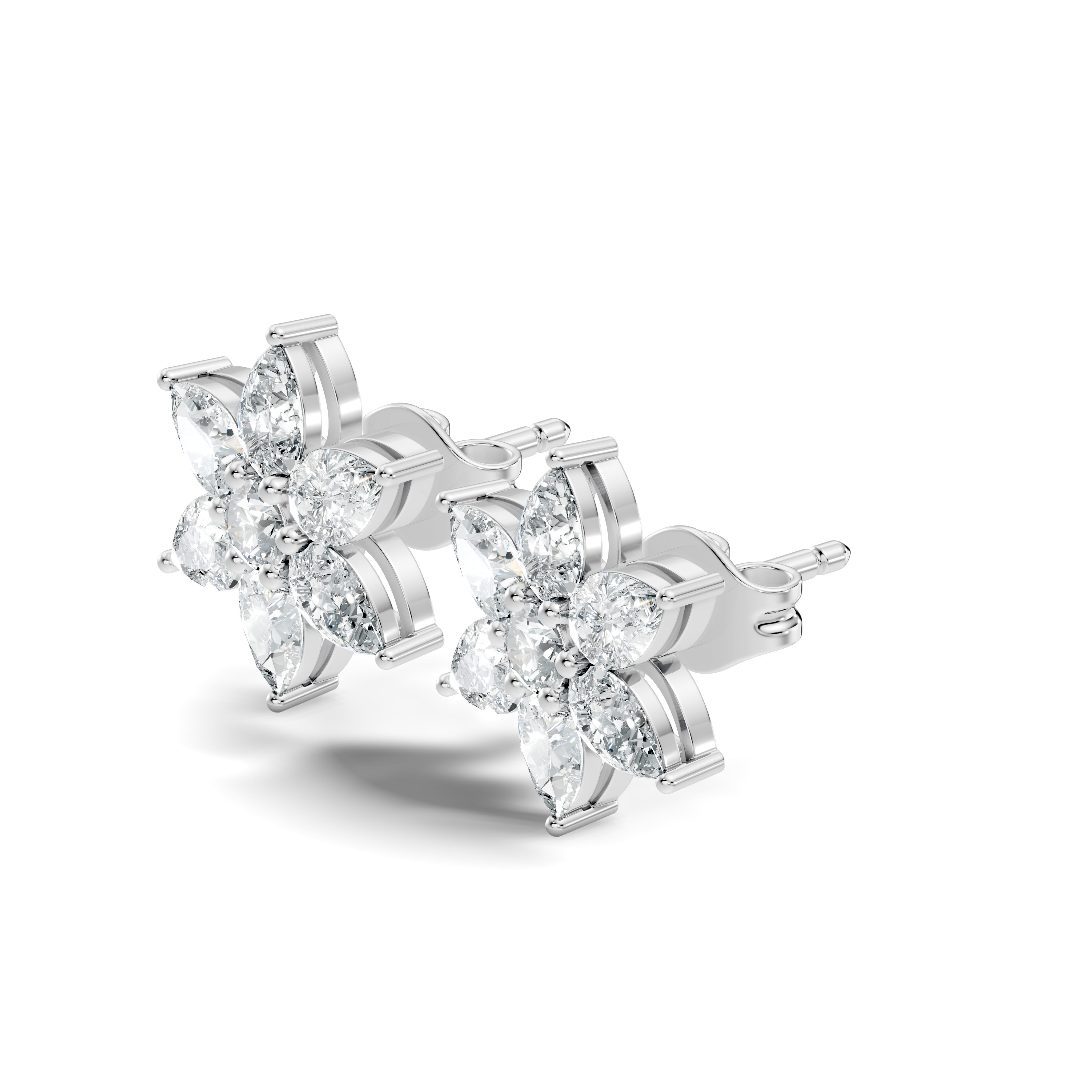 Six-Petal Pear Diamond Flower Studs